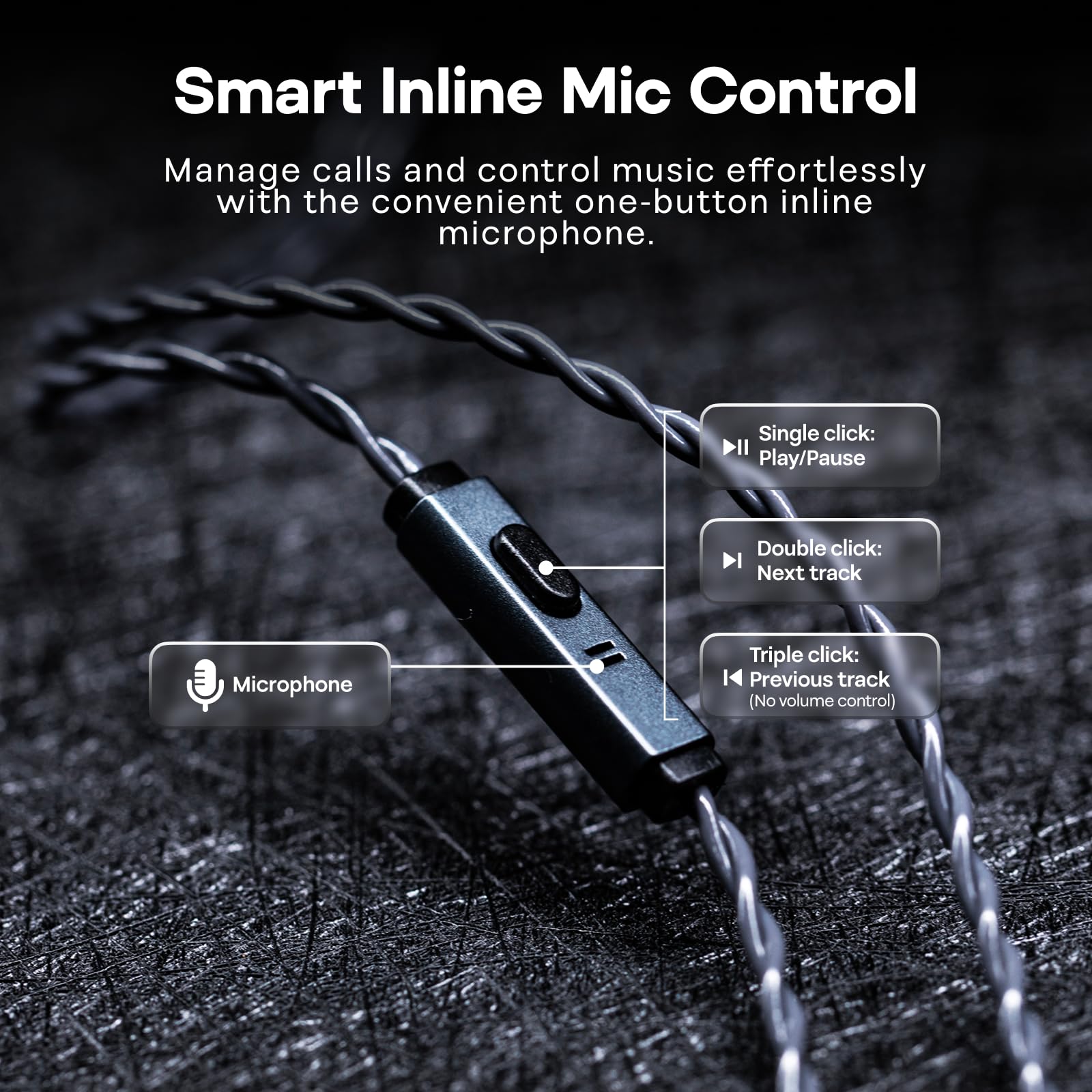 Tripowin Grace - Cable de auriculares desmontable OFC chapado en plata con micrófono, cable de actualización HiFi de 0.78 mm de 2 pines para audiófilos, diseño sin enredos y controles