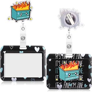 Geyoga Dumpster Fire Everything's Fine Gifts Set Includes Funny Horizontal ID Badge Holder and Retractable Badge Reel with Alligator Clip for Worker Doctor Nurse Teacher Office Accessories(Green)