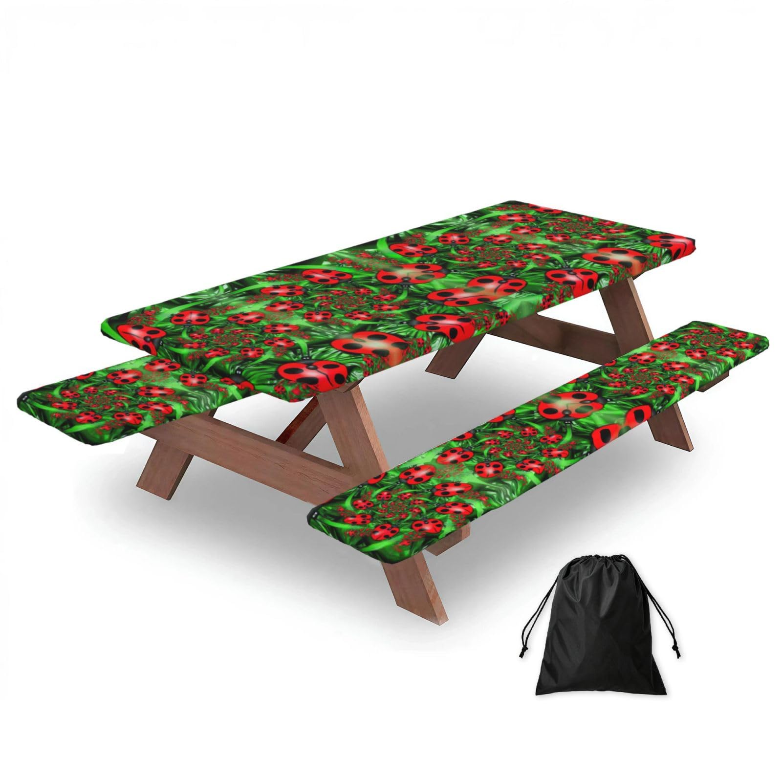 Zyjhyy Black Red Ladybug Print 3 Pack Wipeable Picnic Bench Cover And Table Cover Lightweight Table Cloth For Camping Outdoor