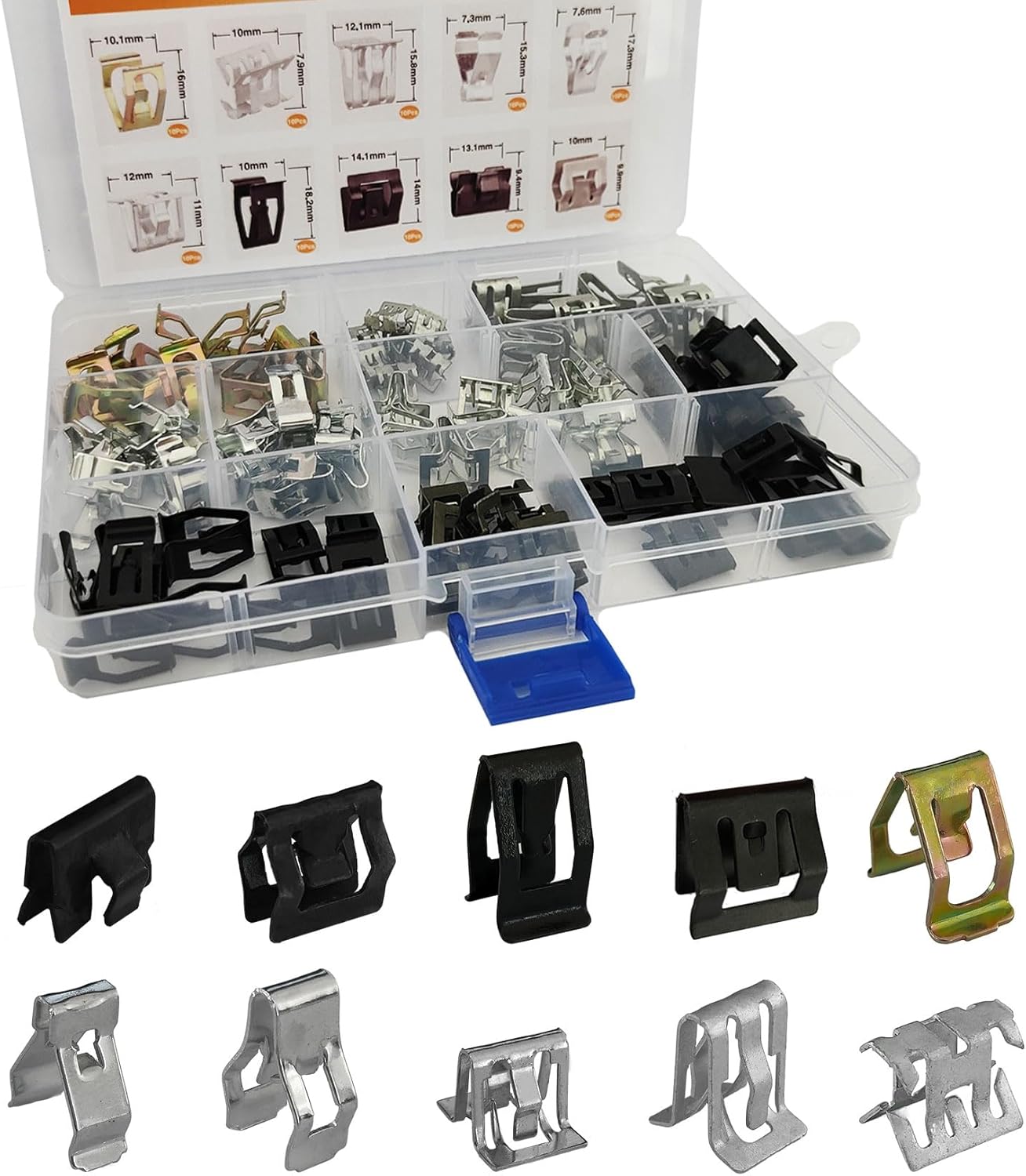 100Pcs 10 Sizes Auto Car U-Clip Metal Trim Panel Spring Clip Trim Moulding Clip Kit 4A0-867-276A Replacement for Most Cars