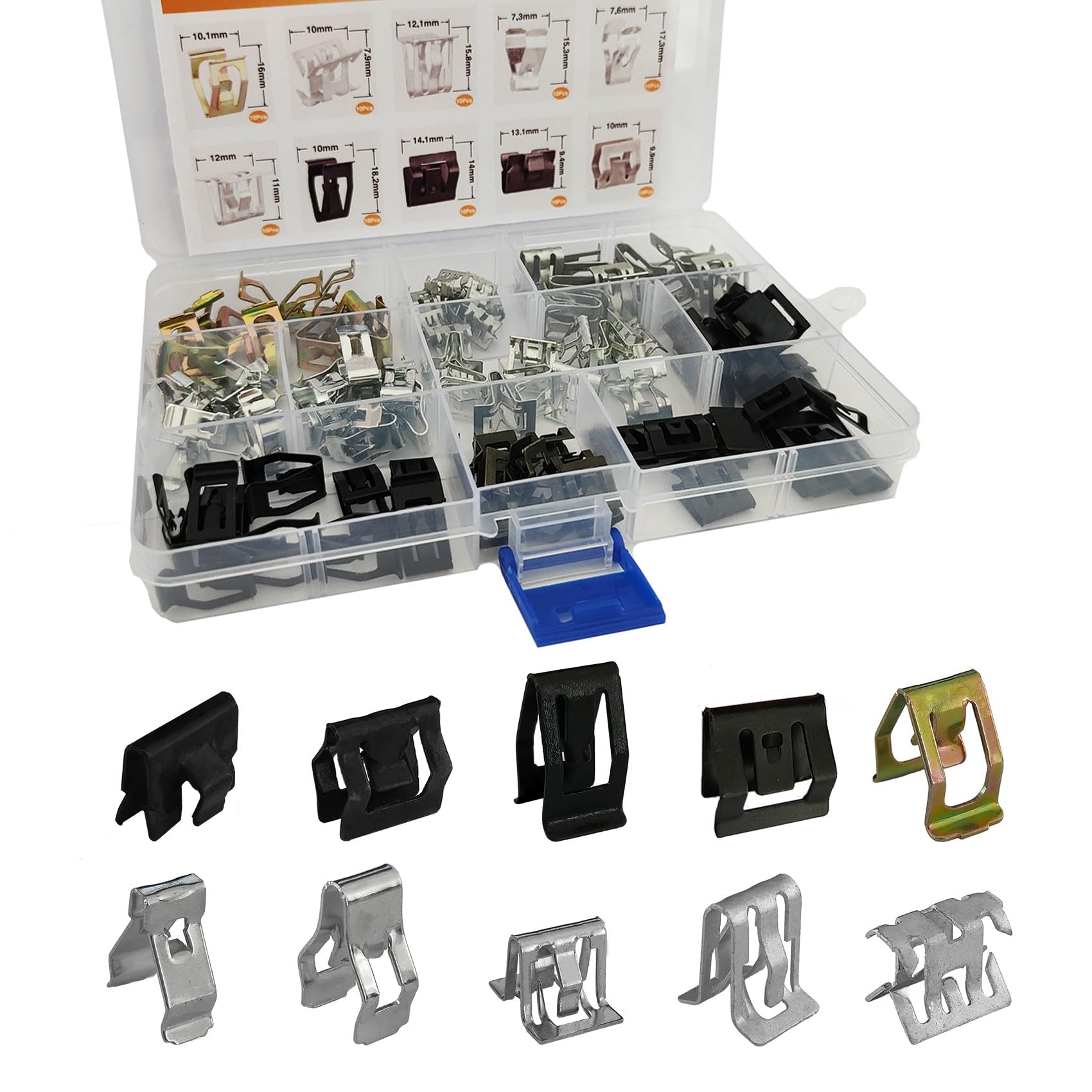 10 Sizes Auto Car U-Clip Metal Trim Panel Spring Clip Trim Moulding Clip Kit 4A0-867-276A Replacement for Most Cars (100PCS)