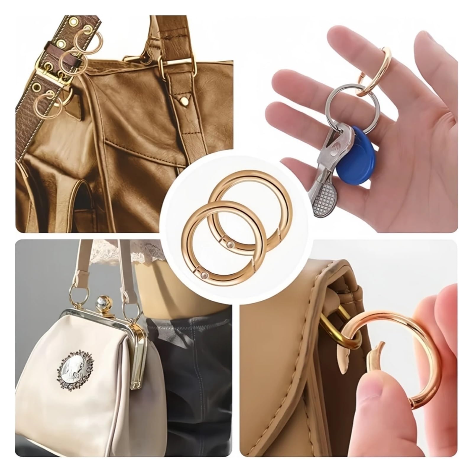 Anillos redondos de resorte metal 30 piezas Gancho presión anillo redondo Llavero circular que se puede abrir Bolsa Ganchos correa Kit costura Correas Bucle(Gray,25mm)