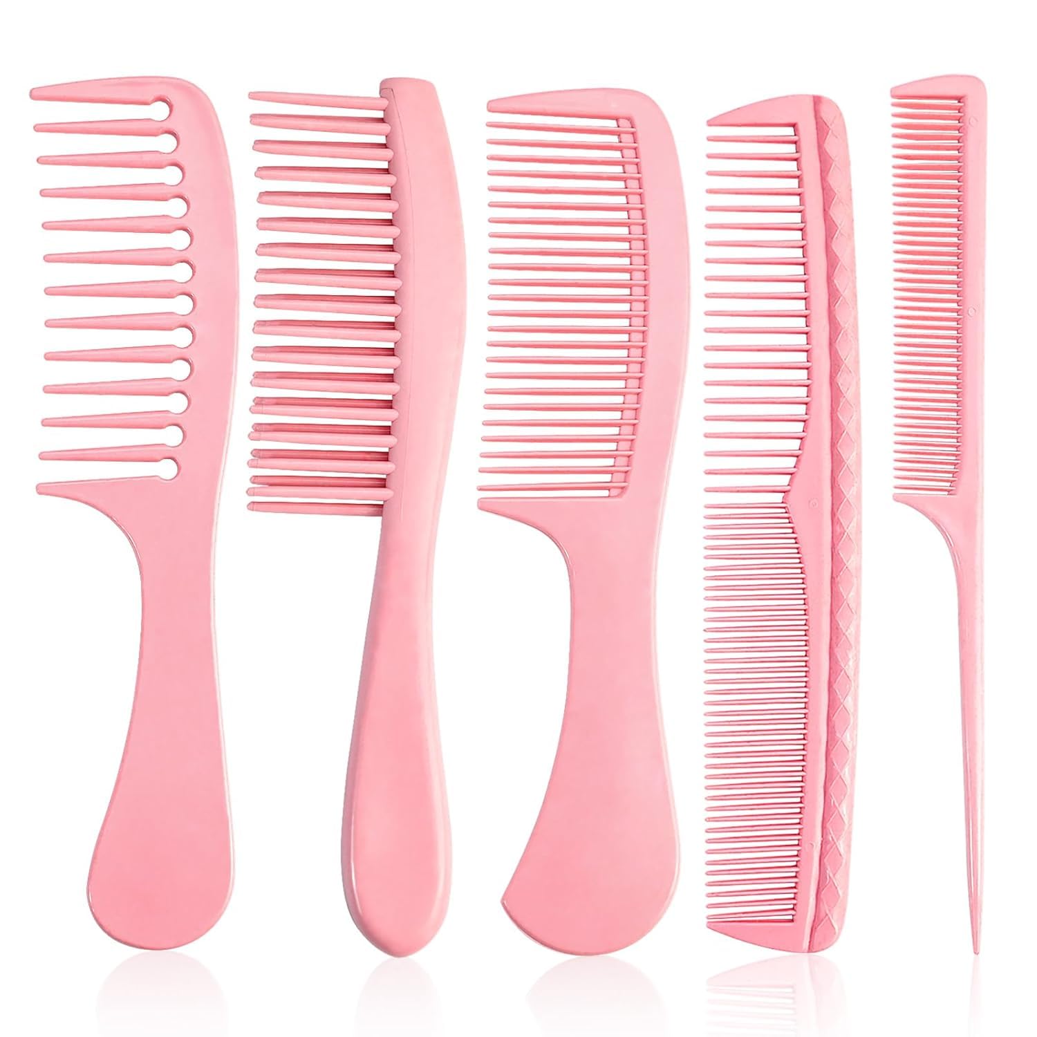 START MAKERS Hair Comb Sets 5Pcs Hairdressing Comb, Professional Barber Salon Hair Styling Combs, Detangling Combs, Rat Tail Comb, Heat Resistant Anti-Static Suitable for Long Wet Thick Curly(Pink)