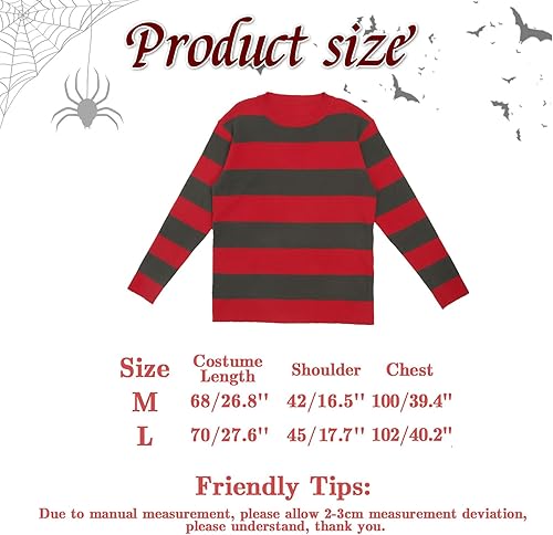 Miniatura 3 de 4 piezas de disfraz de Halloween para hombre con máscara, suéter a rayas rojas y verdes, juego de gorro, guante de terror, accesorios de cosplay de