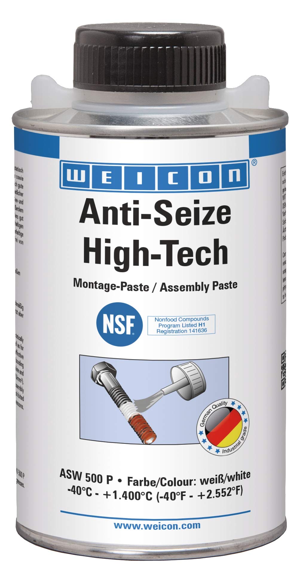 Weicon 26100050 Anti-Seize High-Tech ASW 500 P Pâte de montage 500 g