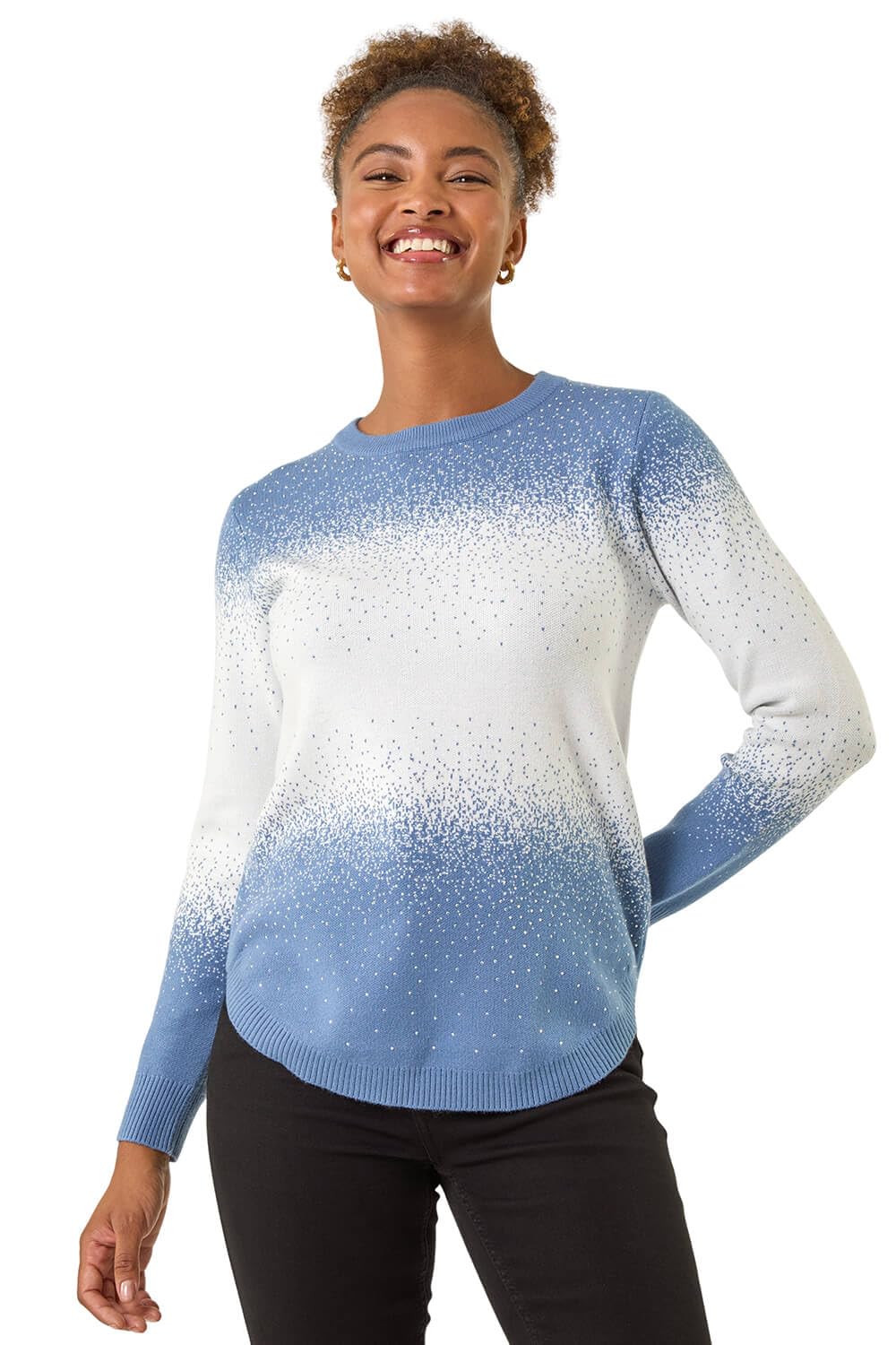 Roman Women's Light Blue Ombre Soft Knit Jumper In Size 10
