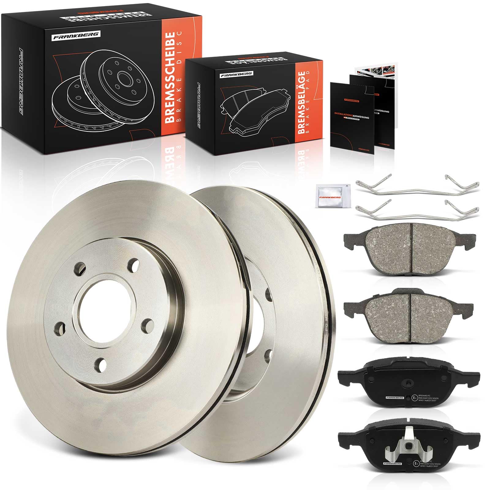 Frankberg 1 set freni incl. 2 dischi freno + 4 pastiglie freno anteriori | AV611125BB; Compatibile con: Torneo Focus II DA DS FFS, C-Max DM2, Focus II Berlina DB DH FCH, C70 II Cabriolet 542