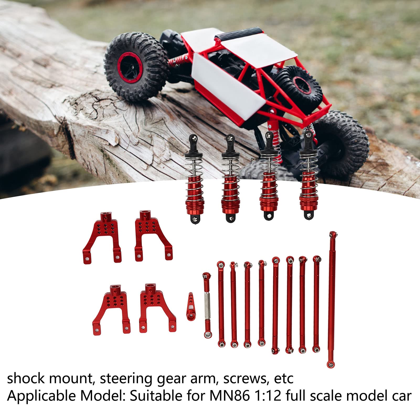 Części do modyfikacji samochodu RC do MN86 1:12 Full Scale Model Crawler RC drążek połączenia drążka kierownicy z zestawem amortyzatorów (czerwone)