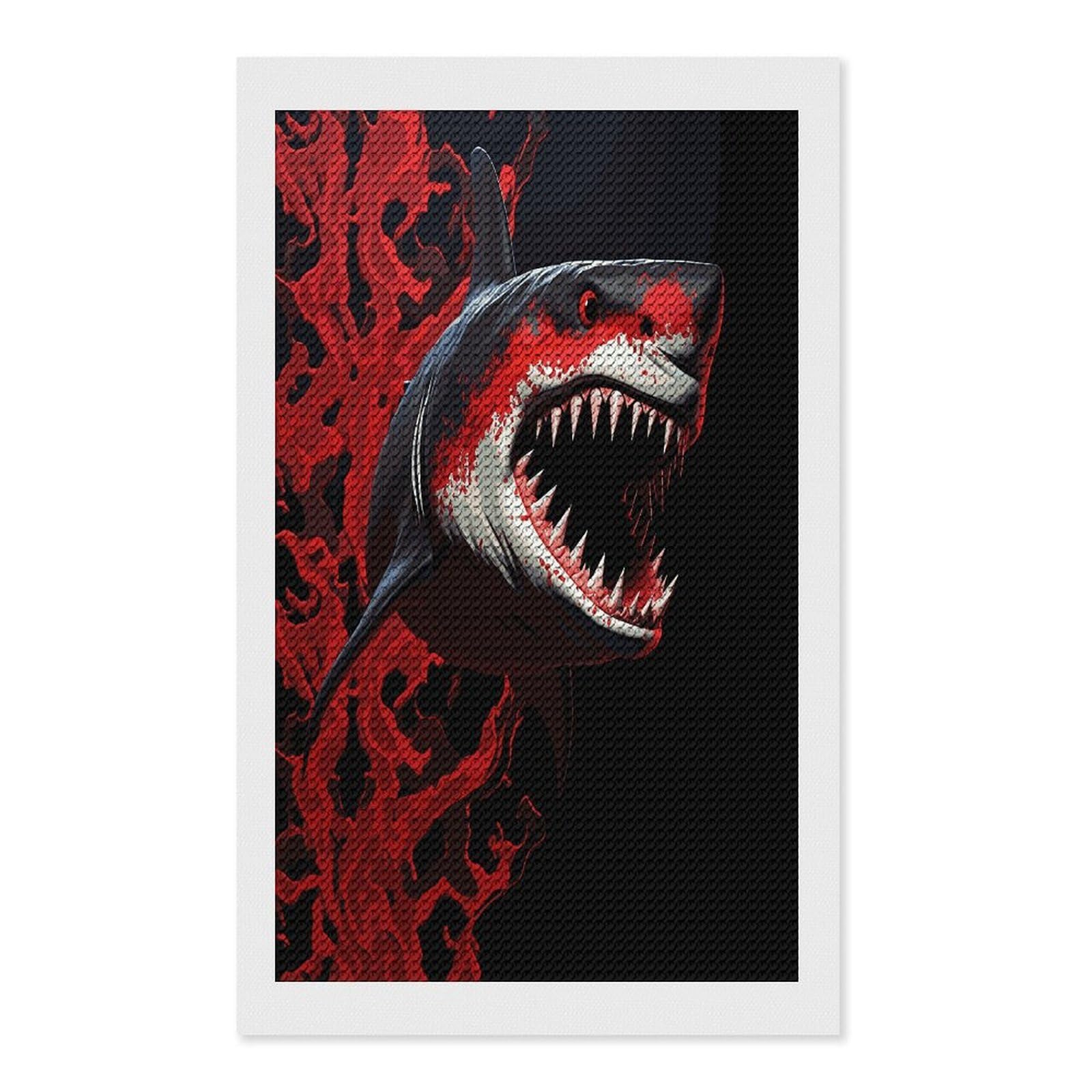 FekiLoot Red-Black Shark Diamond Painting Kits for Beginners DIY Diamond Art Kits for Adults Full Drill Round Diamond Dot Gem Art Painting Fun DIY Crafts for Home Kitchen Wall Decor Gift 12"x20"