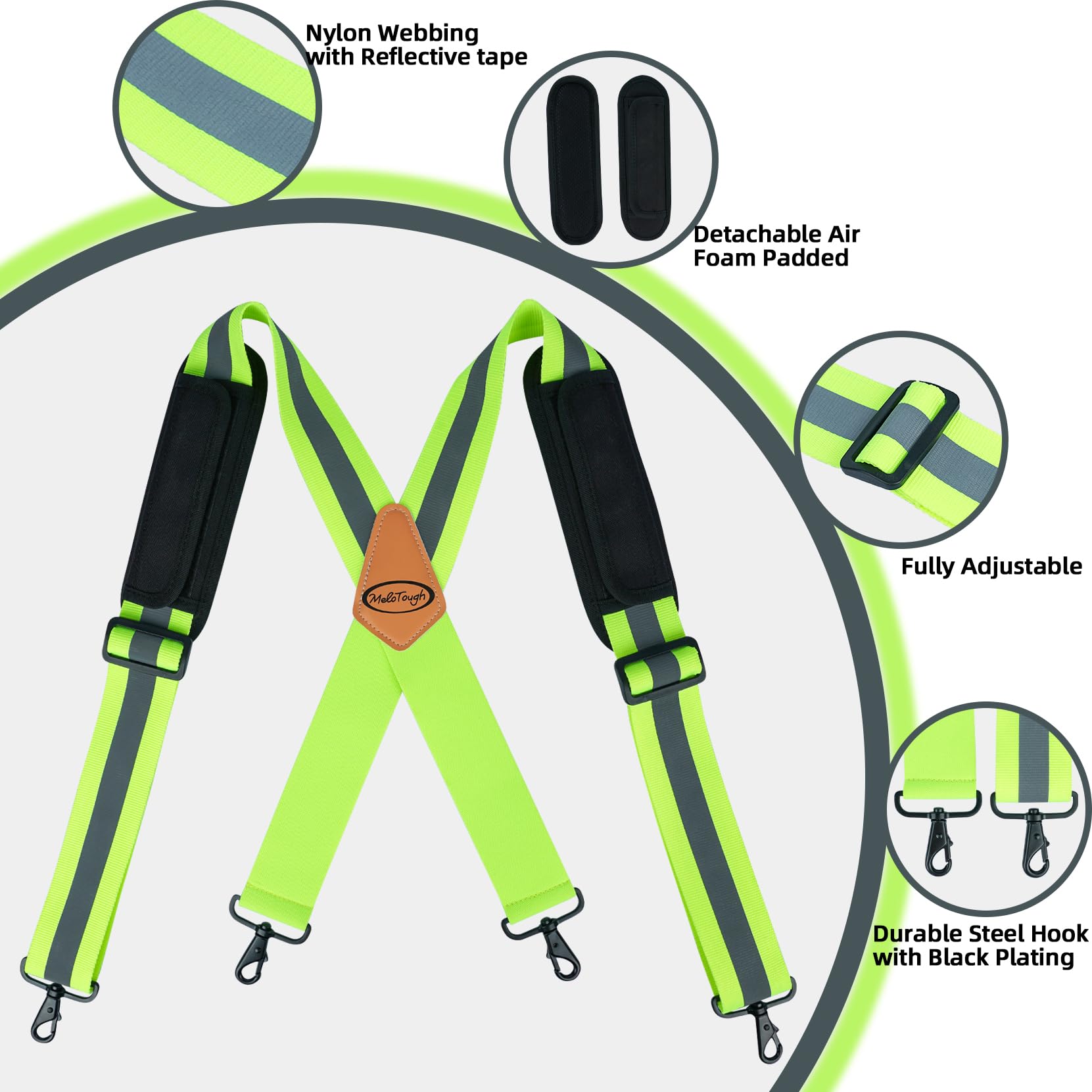 MELOTOUGH Alta Visibilità Cintura Bretelle Sicurezza Riflettente Harness Heavy Duty