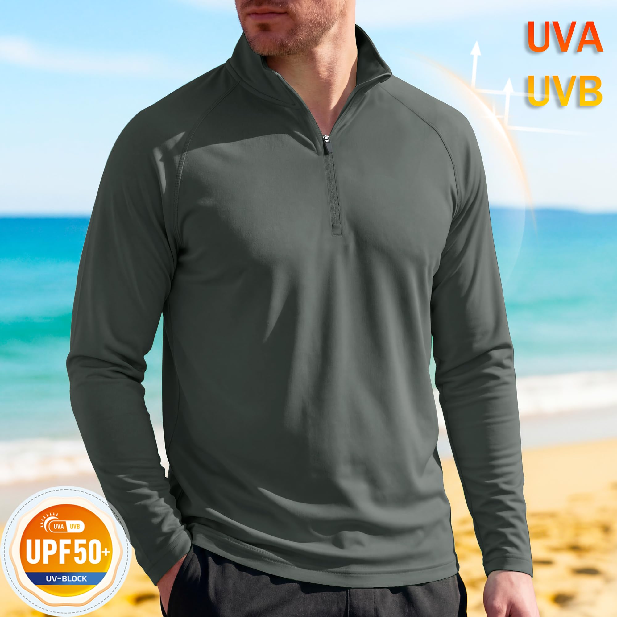 Hiking Shirts for Men Summer Sun Protective Clothing for Men Rash Guard Shirt Long Sleeve Outdoor Shirts for Men Quick Dry UV Shirts Dark Grey 1