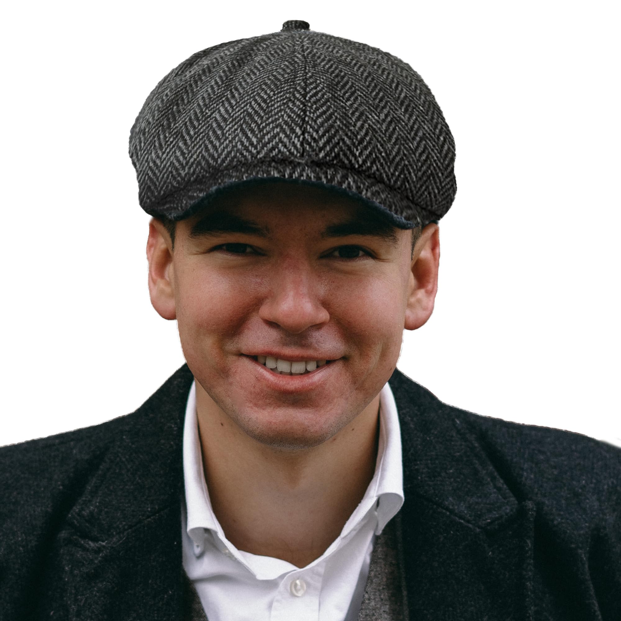 Toskatok Men's Black Toskatok® Unisex Ladies 8 Panel Herringbone Tweed Wool Blend Baker Boy Newsboy Flat Gatsby Hat Cap-Charcoal