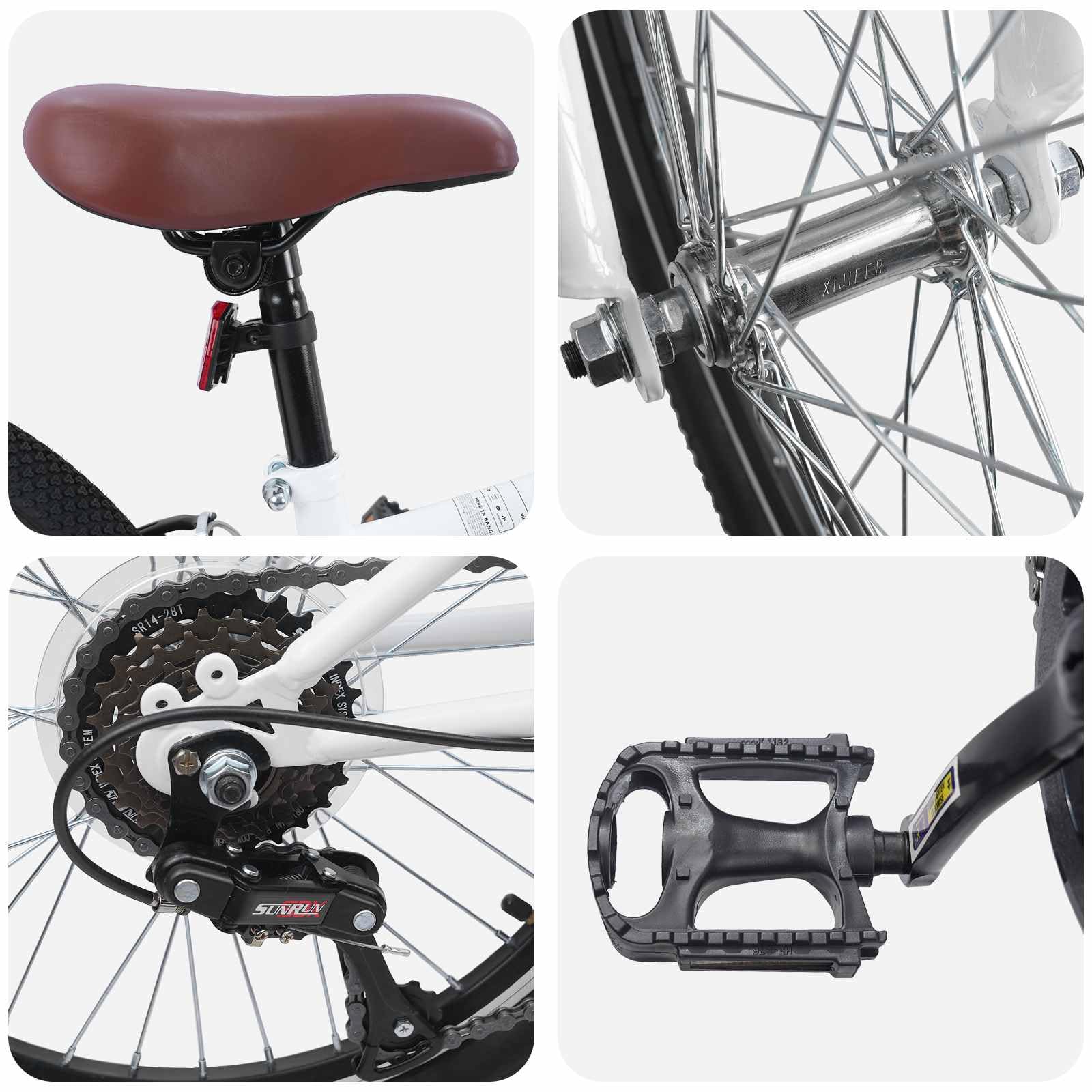 Bicicleta de montaña de 24 pulgadas, color blanco, para 8 – 12 años, con cambio de 6 velocidades, manillar y asiento ajustables, marco de acero para terreno, viajeros y ocio, incluye timbre