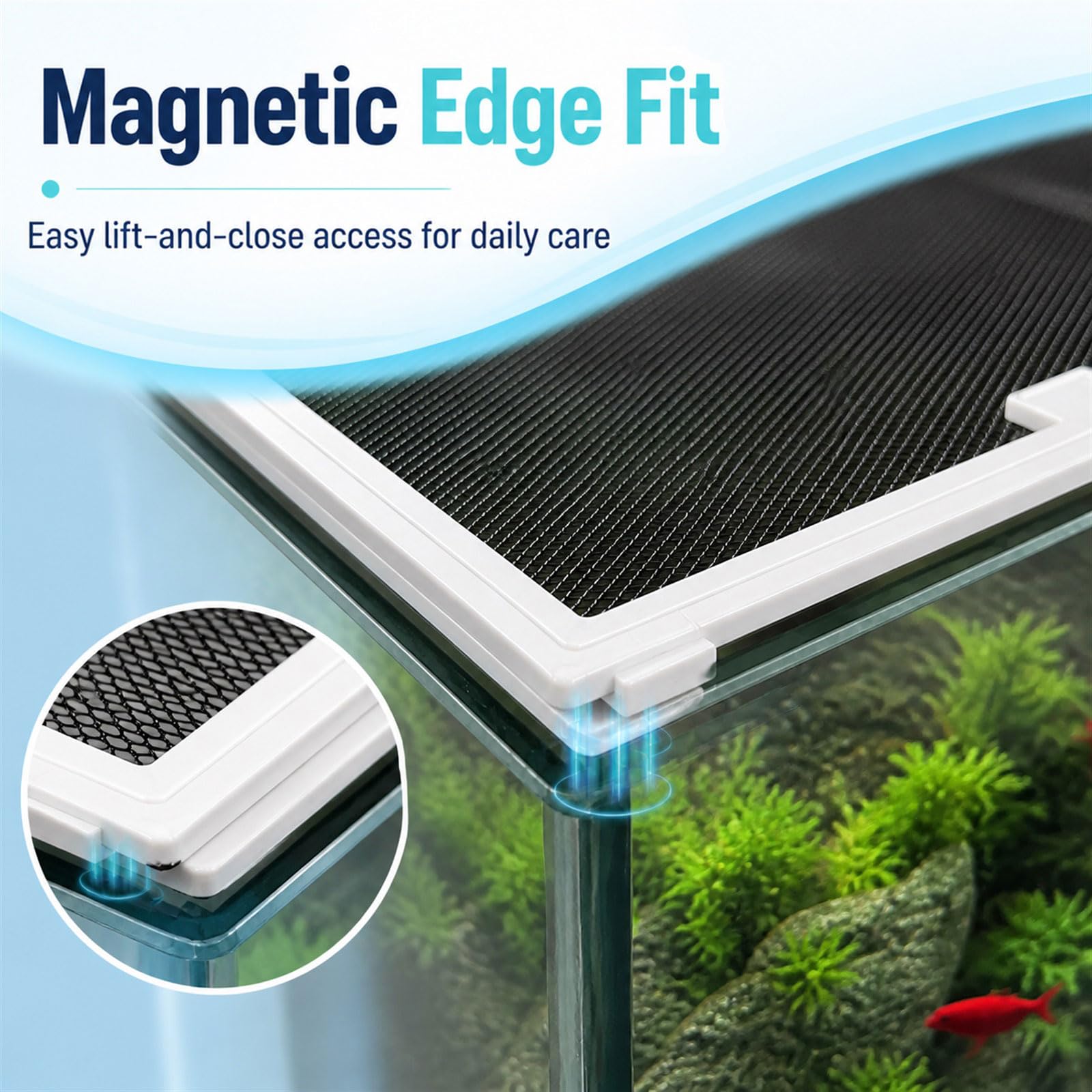 Anti Sprungnetz Aquarium,Magnetische Aquarium-Abdeckung,Fischs Aquariums Anti-Jumping Netzabdeckung,Feeding Window,Ventilation,Zuschneidbar,für Fischen und Reptilien