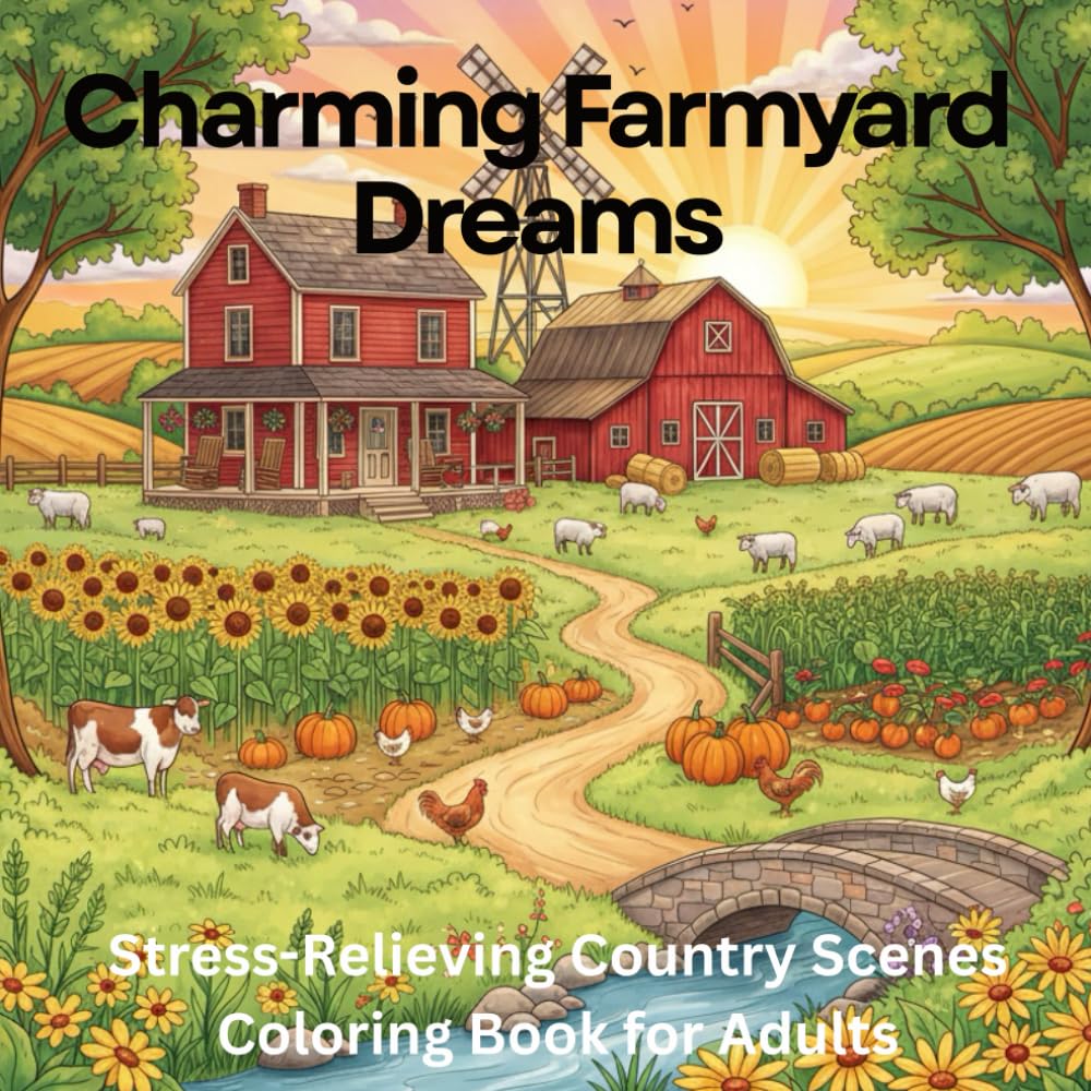 Charming Farmyard Dreams: Stress-Relieving Country Scenes Coloring Book for Adults: 75 Peaceful Farmhouses, Rustic Barns, Rolling Fields & Cozy Countryside Moments for Relaxation & Mindfulness