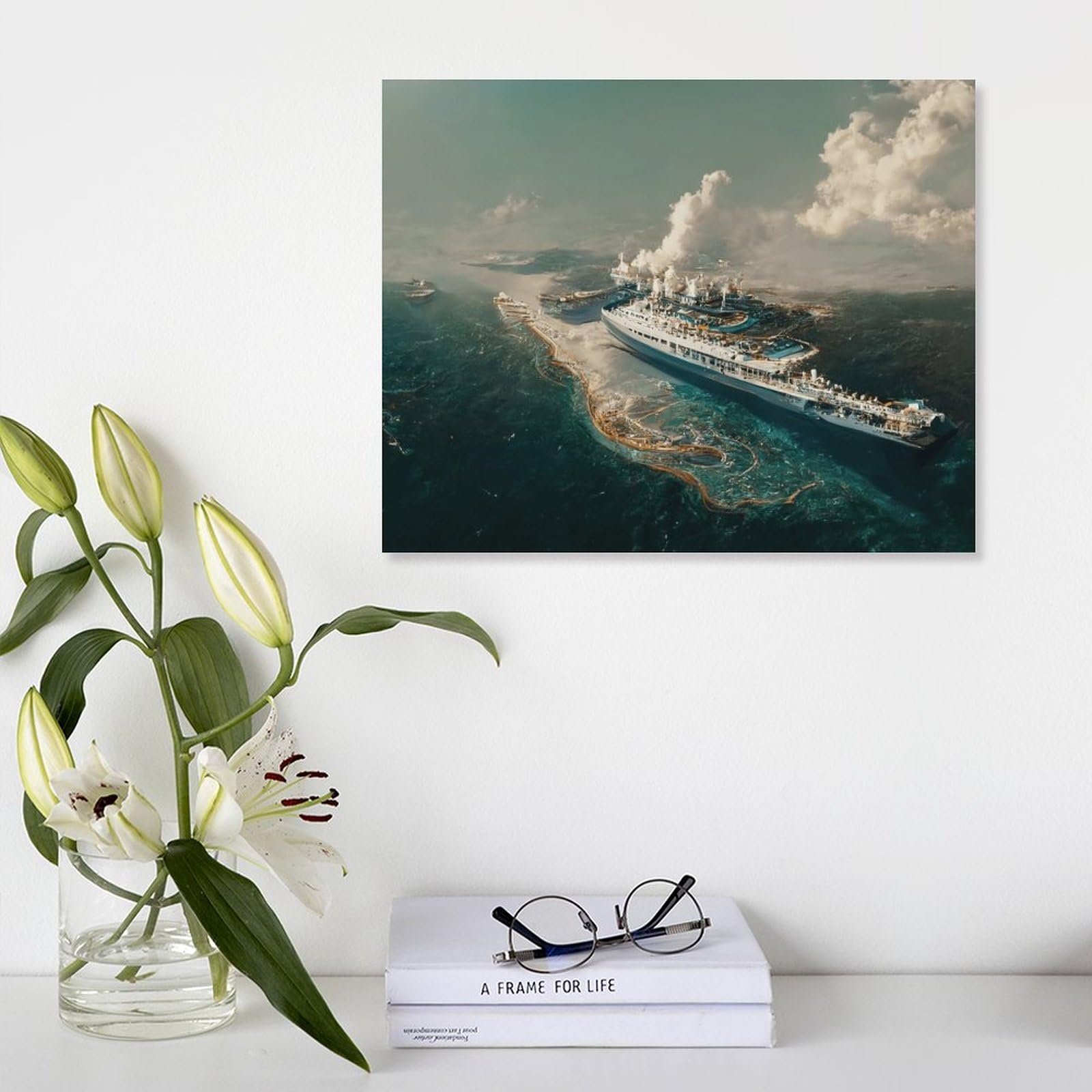 Amazon.co.jp: アートパネル 自然風景 絵画 風景画海上の船 壁掛け