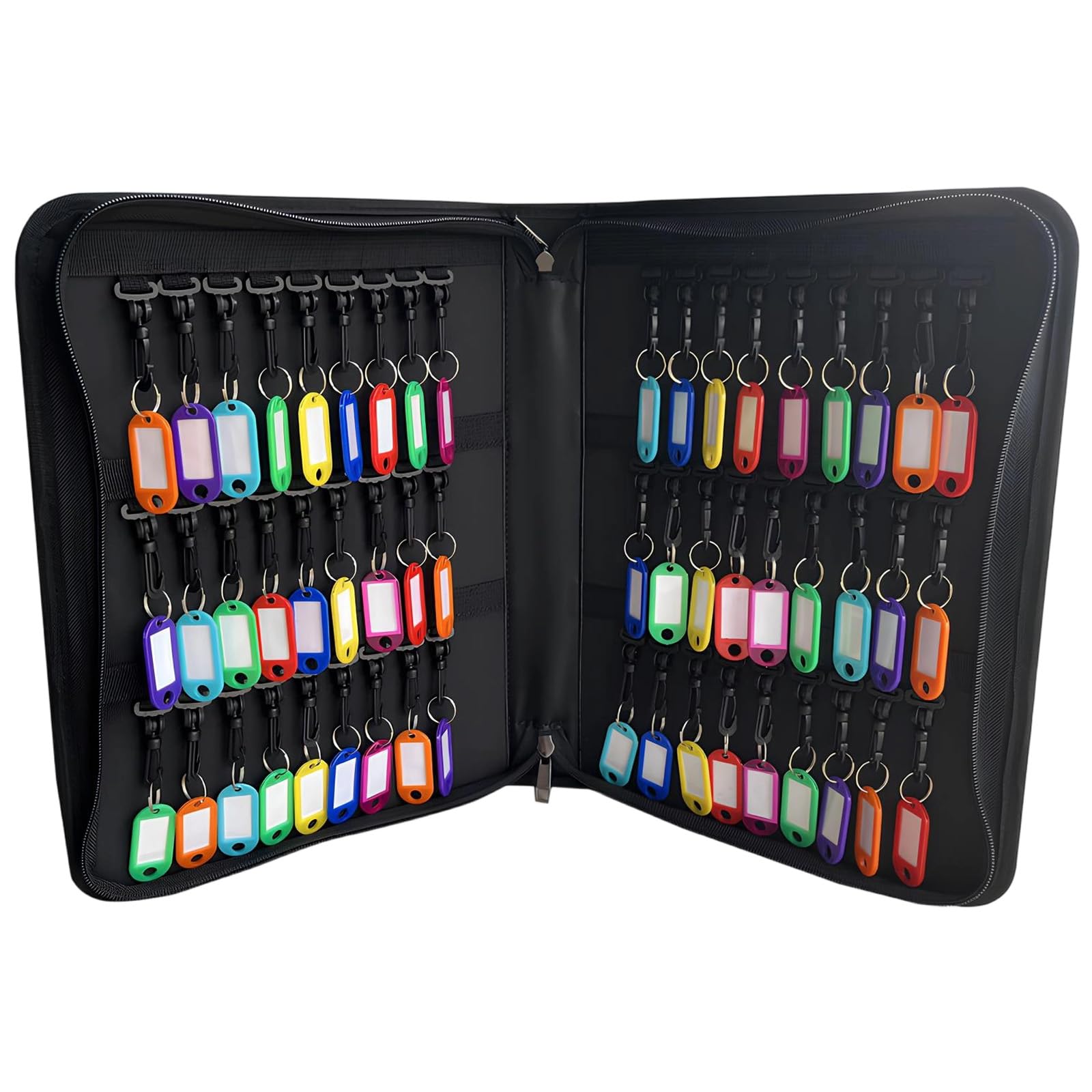 Schlüsselorganizer für 54 Schlüssel, tragbarer Schlüsselbinder, wasserdicht und feuerfest, mit Reißverschluss, Schlüsselbox Organizer mit farbigen Anhängern, faltbares Schlüsselfach, 36 x 26,7 cm