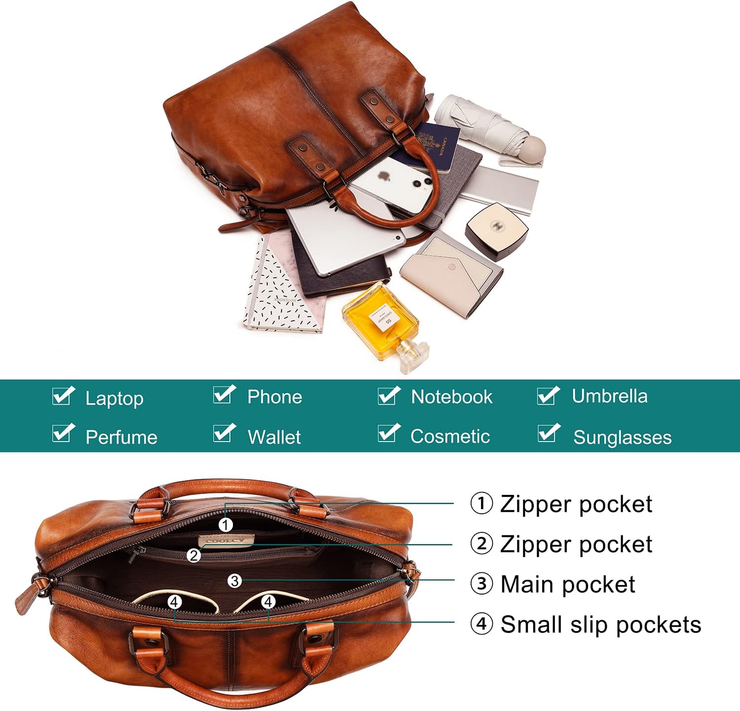 Women Genuine Leather Handbags vintage purses Top Handle Satchel and tote Crossbody Shoulder bags - Image 4