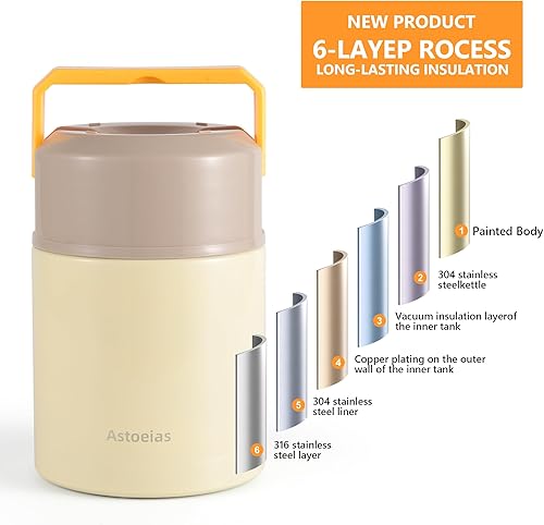 Miniatura 5 de Tarro térmico aislado para sopa para niños y adultos, contenedor térmico de acero inoxidable de 27 onzas con cuchara, aislamiento de triple capa