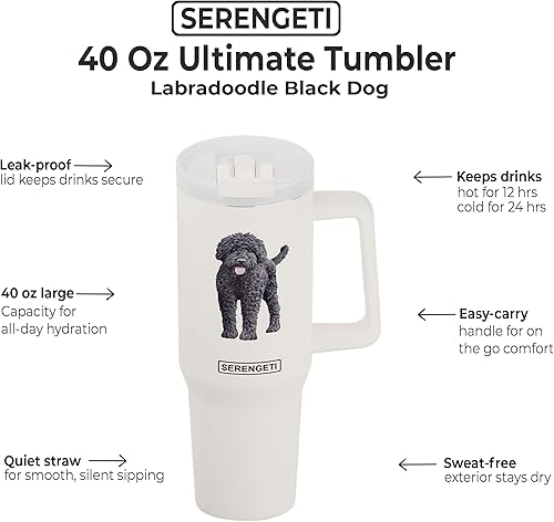 Miniatura 3 de SERENGETI Ultimate - Vaso de 40 onzas con asa y pajilla, vaso aislado al vacío con popote y tapa, taza de viaje de acero inoxidable para amantes de