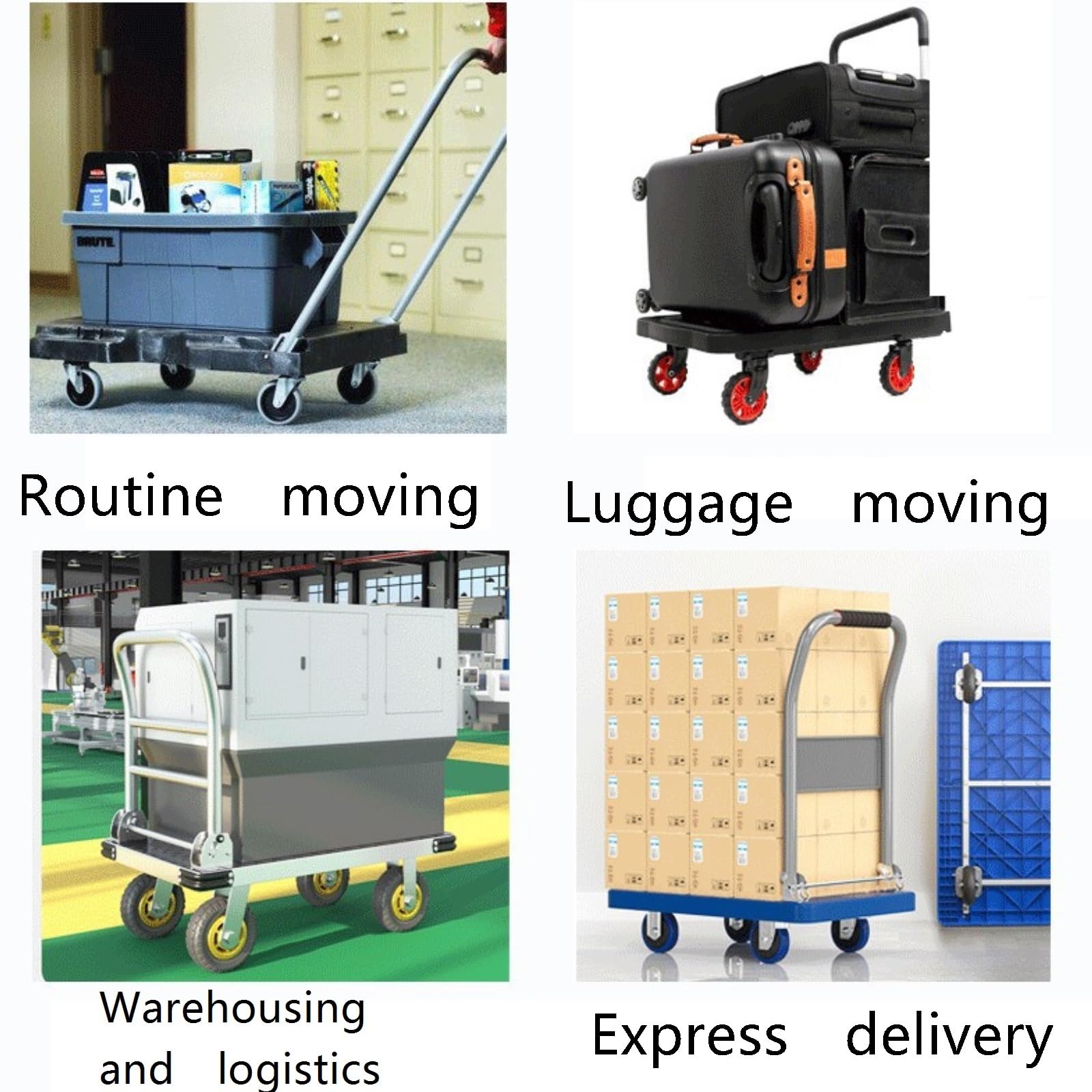 Carrello Pieghevole con Piattaforma, Portata 300 kg, 4 Ruote, Giallo, Piccolo Carrello a pianale.