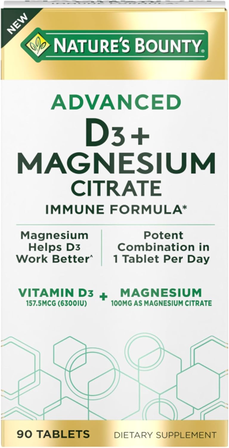Nature’s Bounty Advanced Vitamin D3 with Magnesium Citrate Immune Formula, Supports Immune and Bone Health, 90 Tablets Nature’s Bounty Advanced Vitamin D3 with Magnesium Citrate Immune Formula, Supports Immune and Bone Health, 90 Tablets
