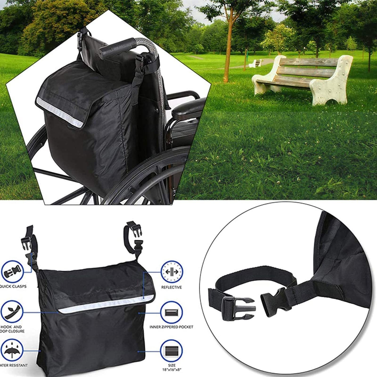 Bolsa Universal para Silla de Ruedas, Bolsa para Accesorios de Ayuda a la Movilidad para sillas de Ruedas con Tiras Reflectantes, Mochila Impermeable para Almacenamiento de sillas de Ruedas para per