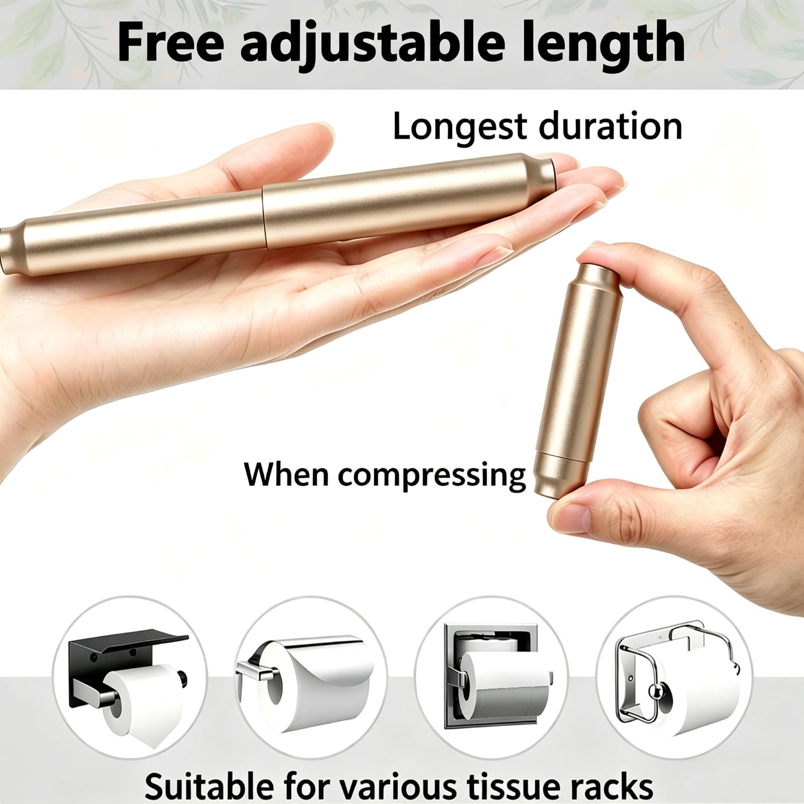 CAPHONT 2 Pcs Toilet Paper Holder Roller Replacement Stainless Steel Adjustable Toilet Tissue Roll Spring Rod Replacement Spindle Fit for Bathroom Tissue Holder, Champagne — Amazon image 3