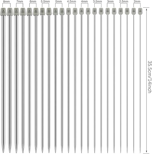 Miniatura 2 de Hysagtek Juego de 22 agujas de tejer de acero inoxidable de 14 pulgadas, rectas, de un solo punto, kit de agujas de tejer de metal en diferentes
