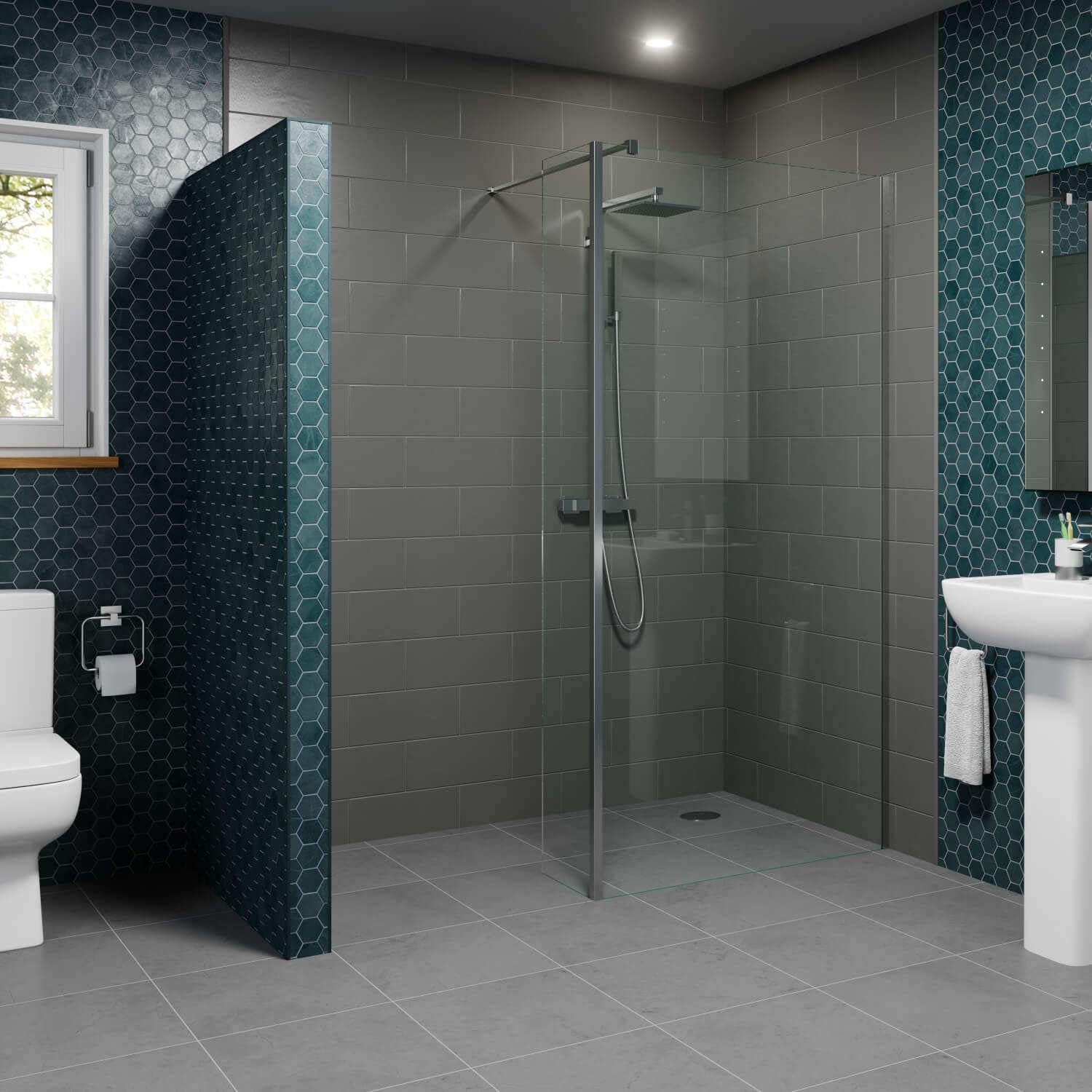 DIAMOND 1000mm Wet Room Shower Screen Panel 8mm Easy Clean Glass Walk in Shower Enclosure with 300mm Return Panel
