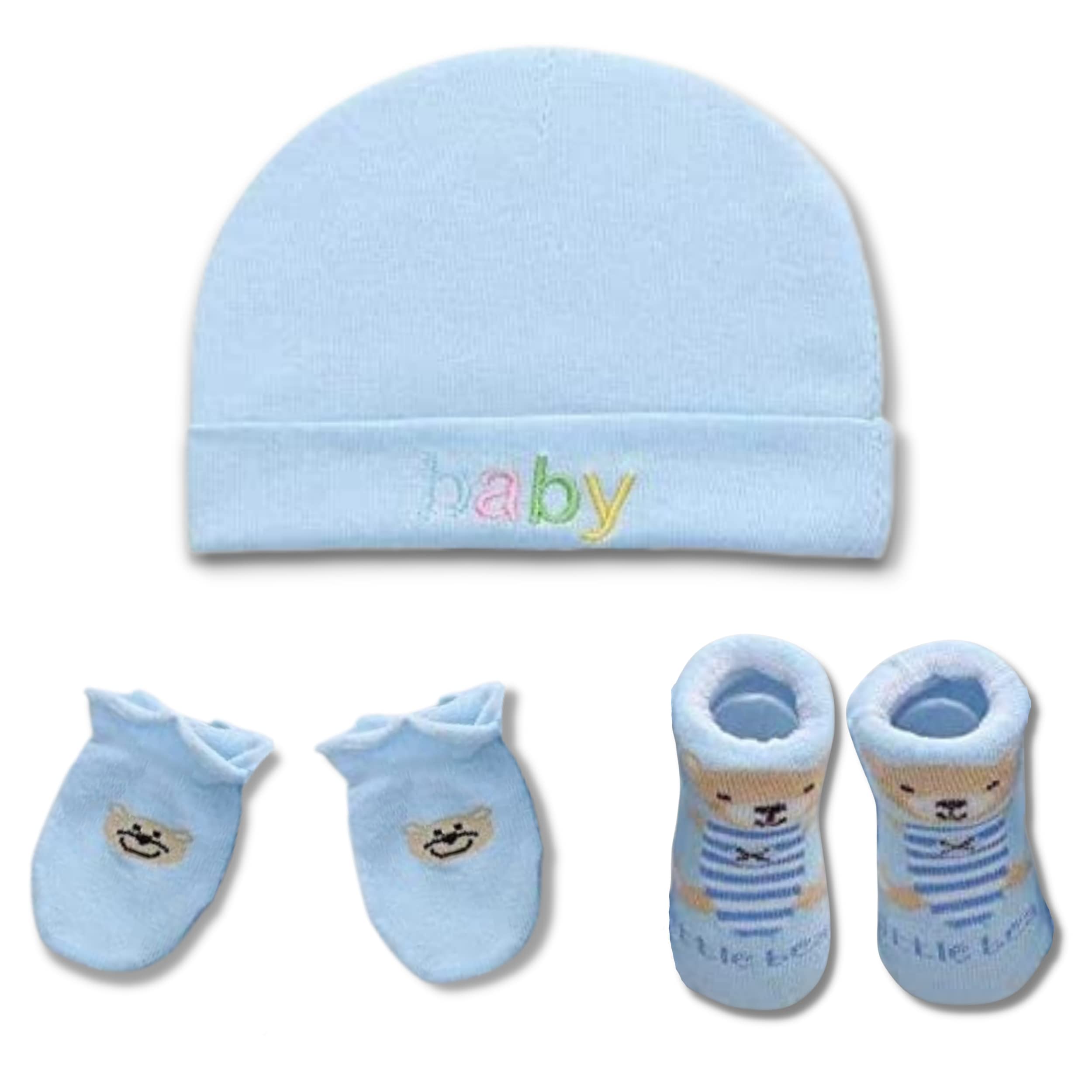 Newborn Baby Beanie, Socks And Mittens Set - 100% Organic Cotton Baby Mittens Pack with Baby Hat And Socks - Newborn Baby Hats for 0-6 Months