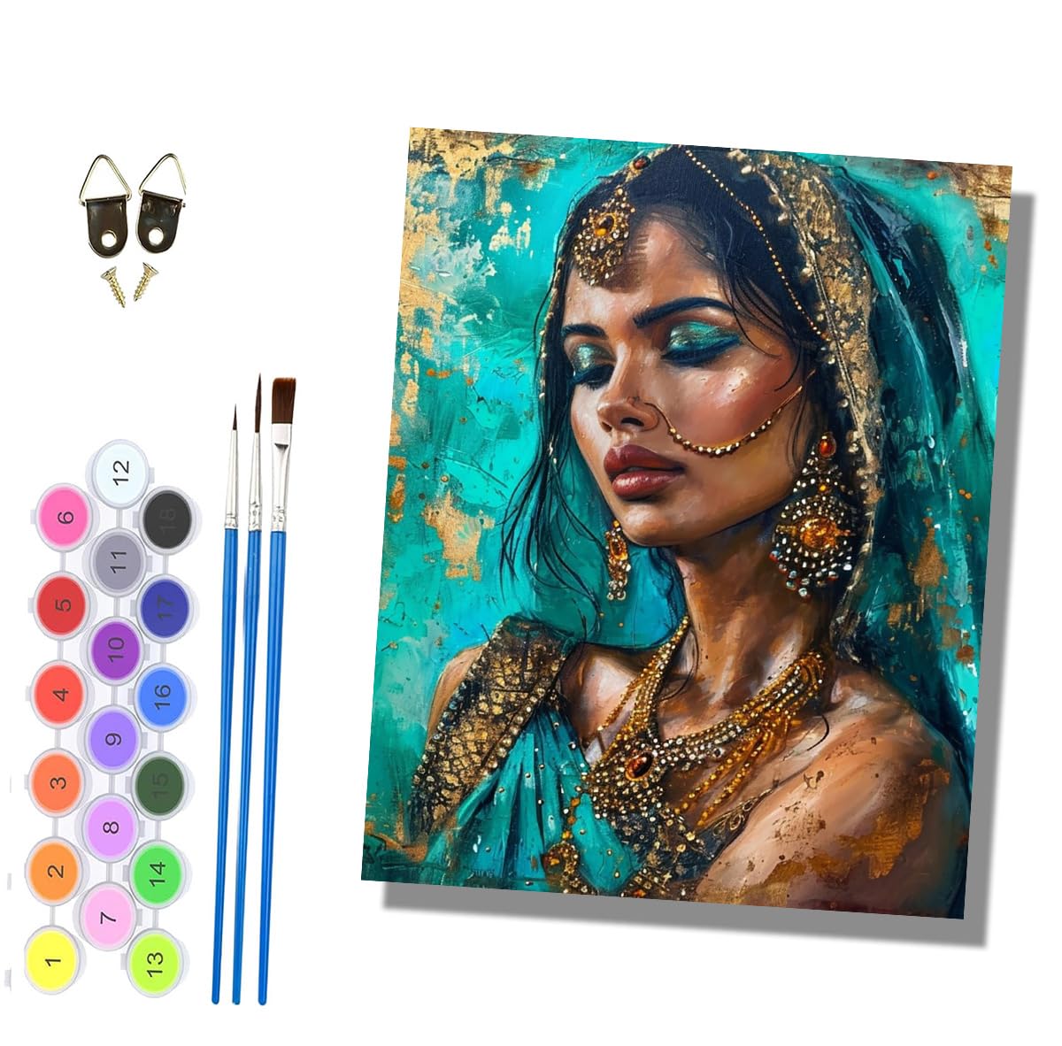HONGPZH Paint by Numbers for Adults and Beginner Painting by Number Without Frame Oil Paintings on Canvas House Wall Decor 16x20in Indian Beautiful Girl - 3