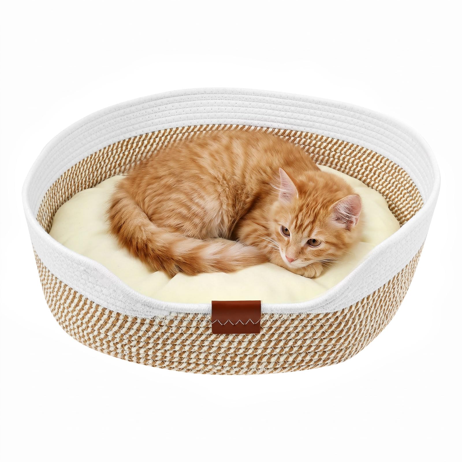 Woven Cat Bed, 50x50x14.5cm Cotton Rope Scratching Basket with Cushion