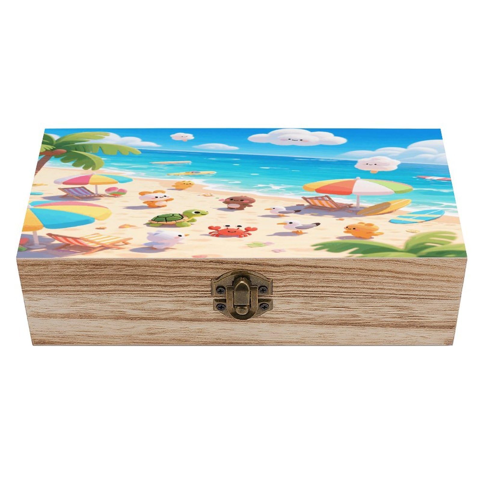 VstaDank Hawaii Wooden Storage Box Vintage Style Wooden Storage Case with A Hinged Lid Memory Treasure Boxes Decorative Jewelny Photos for Organizer 7.9 * 3.7 * 2.3 Inch