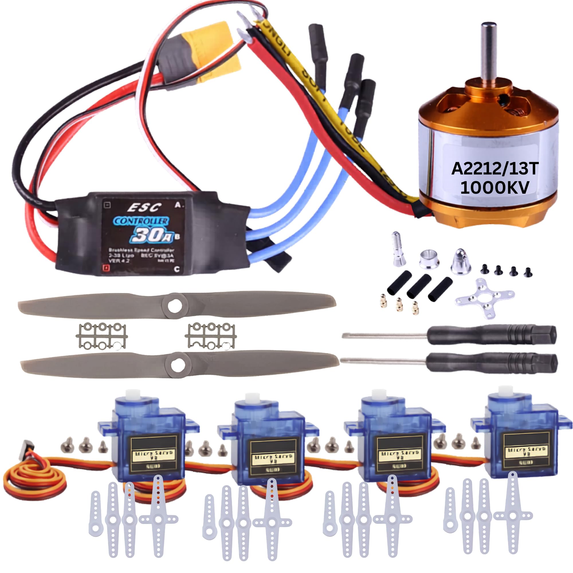 DIY RC Airplane Kit A2212 KV1000 Motor, 30A ESC, 4 Servo, 2 Prop (Basic)
