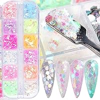 Vista 5 de 12 rejillas 3D de lentejuelas de uñas de sirena con purpurina con diseño holográfico, suministros de arte de uñas iridiscente con purpurina