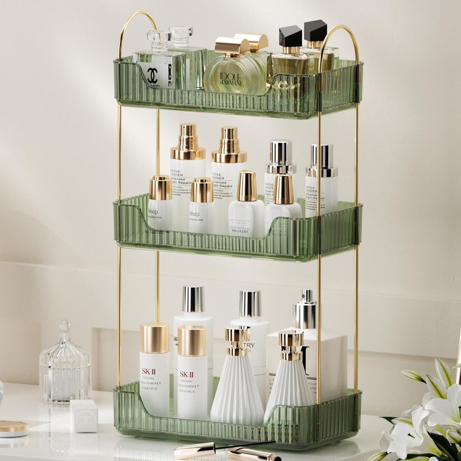 Bathroom Counter Organizer Countertop Storage, 3 Tier Skincare Makeup Organizer Perfume for Dresser Vanity Tray, Bathroom Countertop Tray for Cosmetic, Skin Care, Lipstick