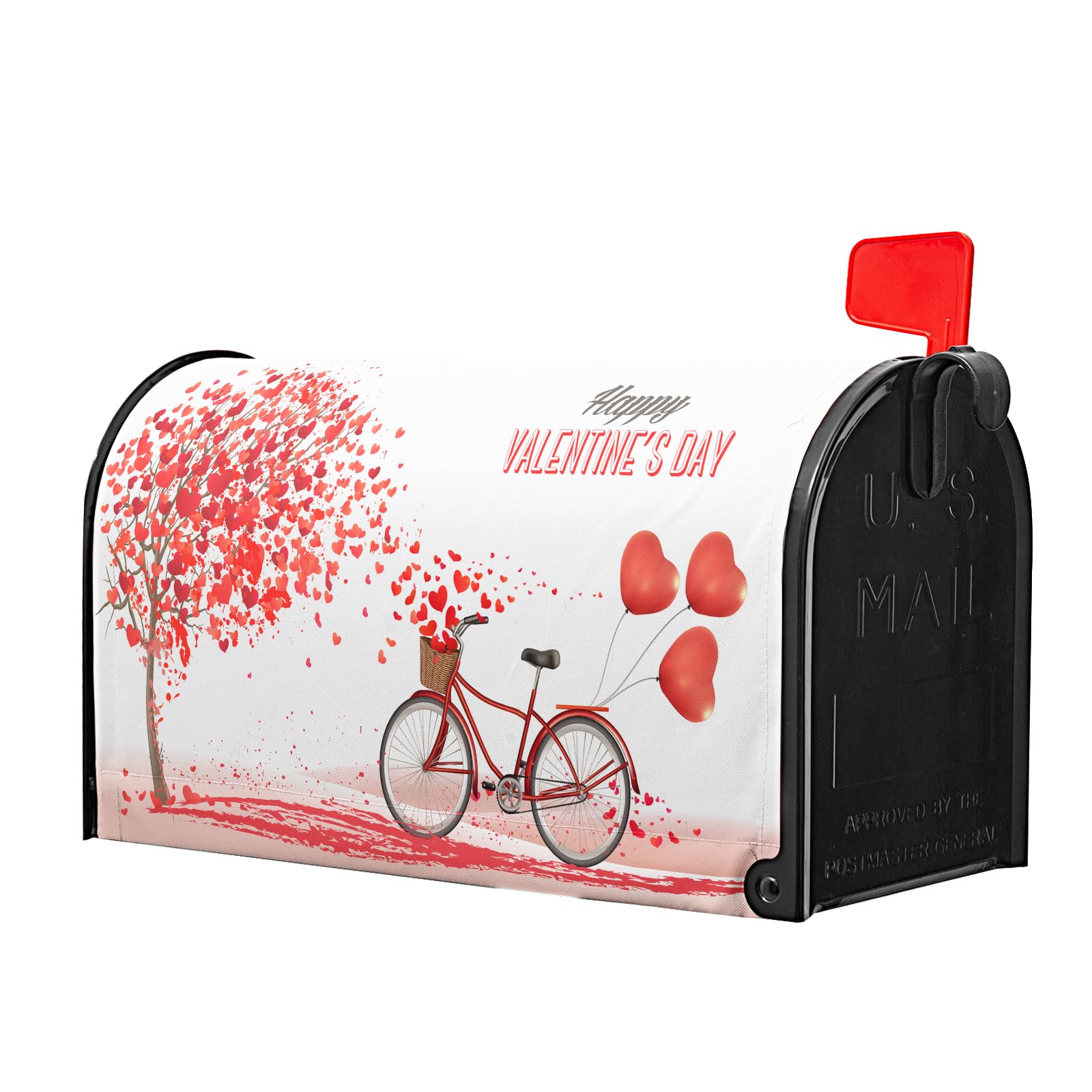 Valentine’s Day Magnetic Mailbox Cover – Red Love Hearts & Pink Florals, Waterproof Oxford Cloth, 21x18 Inch Standard Size