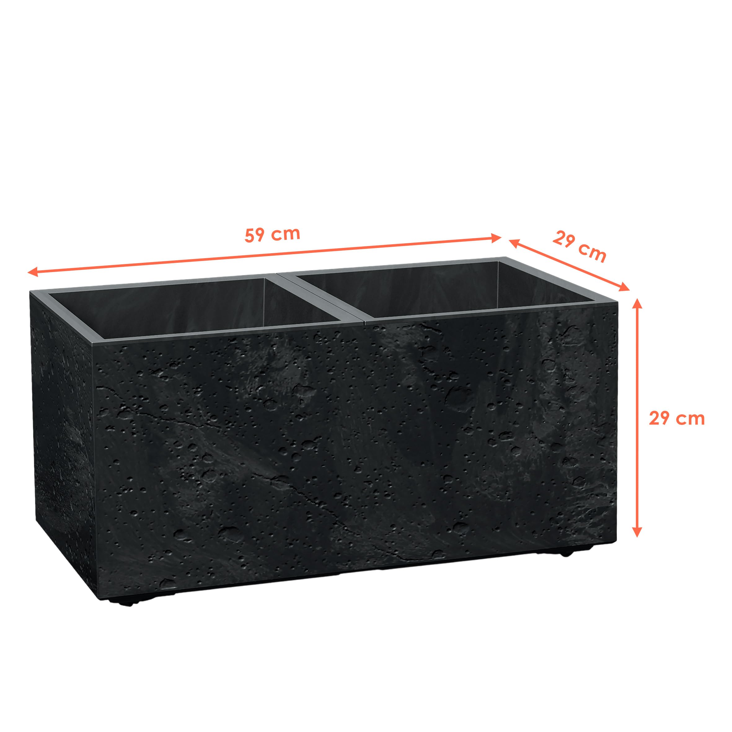 Skrzynka na kwiaty z tworzywa sztucznego, wygląd betonu, 2 komory na rolkach – 59 x 29 cm – prostokątna donica na rośliny, antracytowa, z wkładem na rośliny i drenażem, zwijana doniczka na kwiaty do