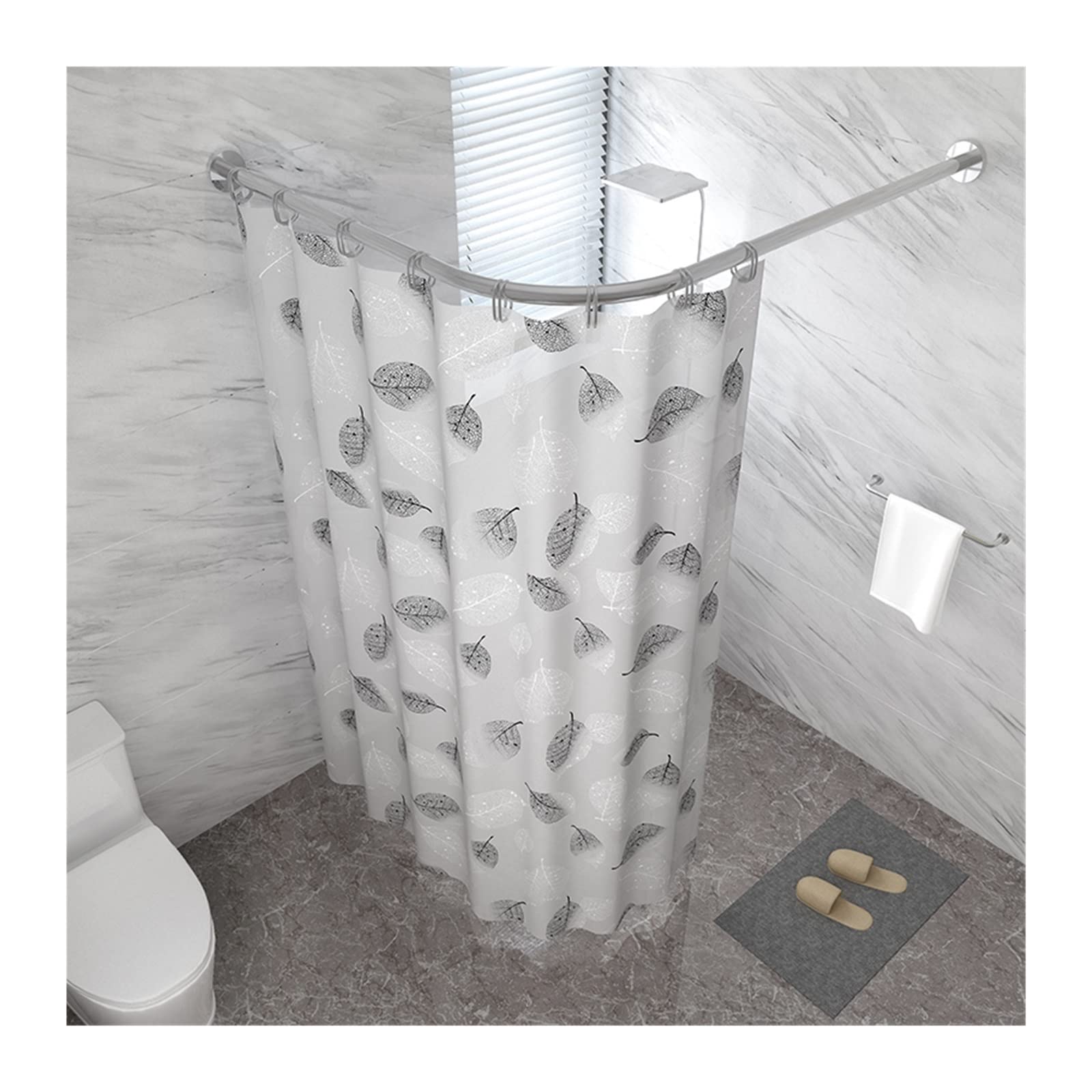 Genérico Barra de Cortina de Ducha Curva en Forma de L Extensible - Riel de baño de Acero Inoxidable sin Taladro para Esquinas de bañera, tamaño Ajustable de 90 a 130 cm, fácil instalación, diseño mo