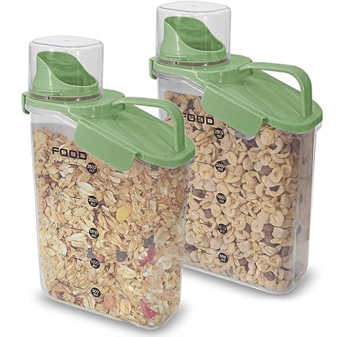 Paquete de dos contenedores de almacenamiento de alimentos y cereales, contenedor organizador de cocina de plástico hermético de 2.6 L con boquilla
