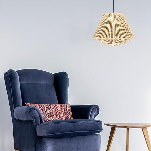 Miniatura 8 de Angoily, Pantalla de lámpara de ratán, pantalla de lámpara de mimbre, pantalla de luz colgante tejida con cuerda de paja, pantalla de lámpara