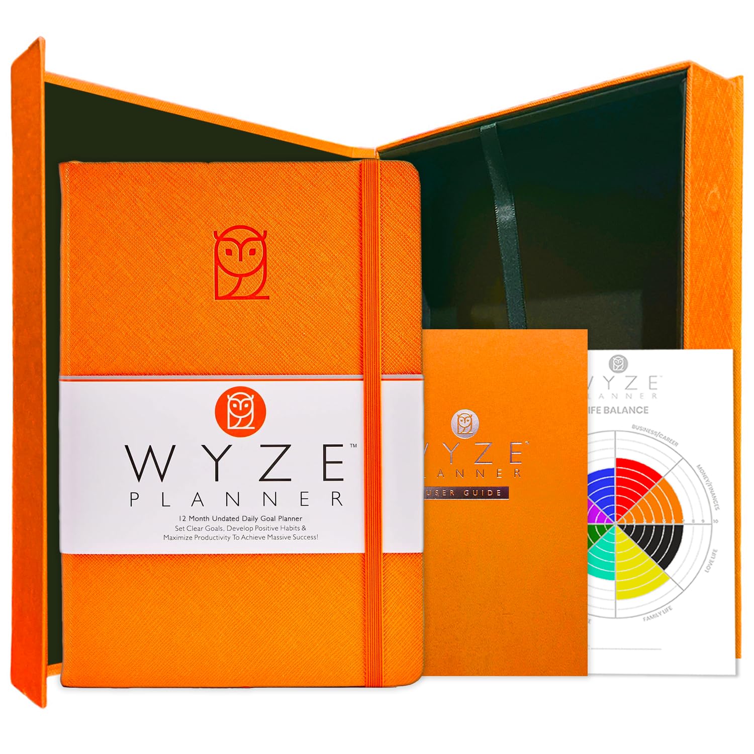 Pro - Goal Setting Planner to Increase Productivity and Achieve Personal and Business Goals. 12 Month Undated Daily, Weekly and Monthly Journal Organizer with Calendar (Orange)