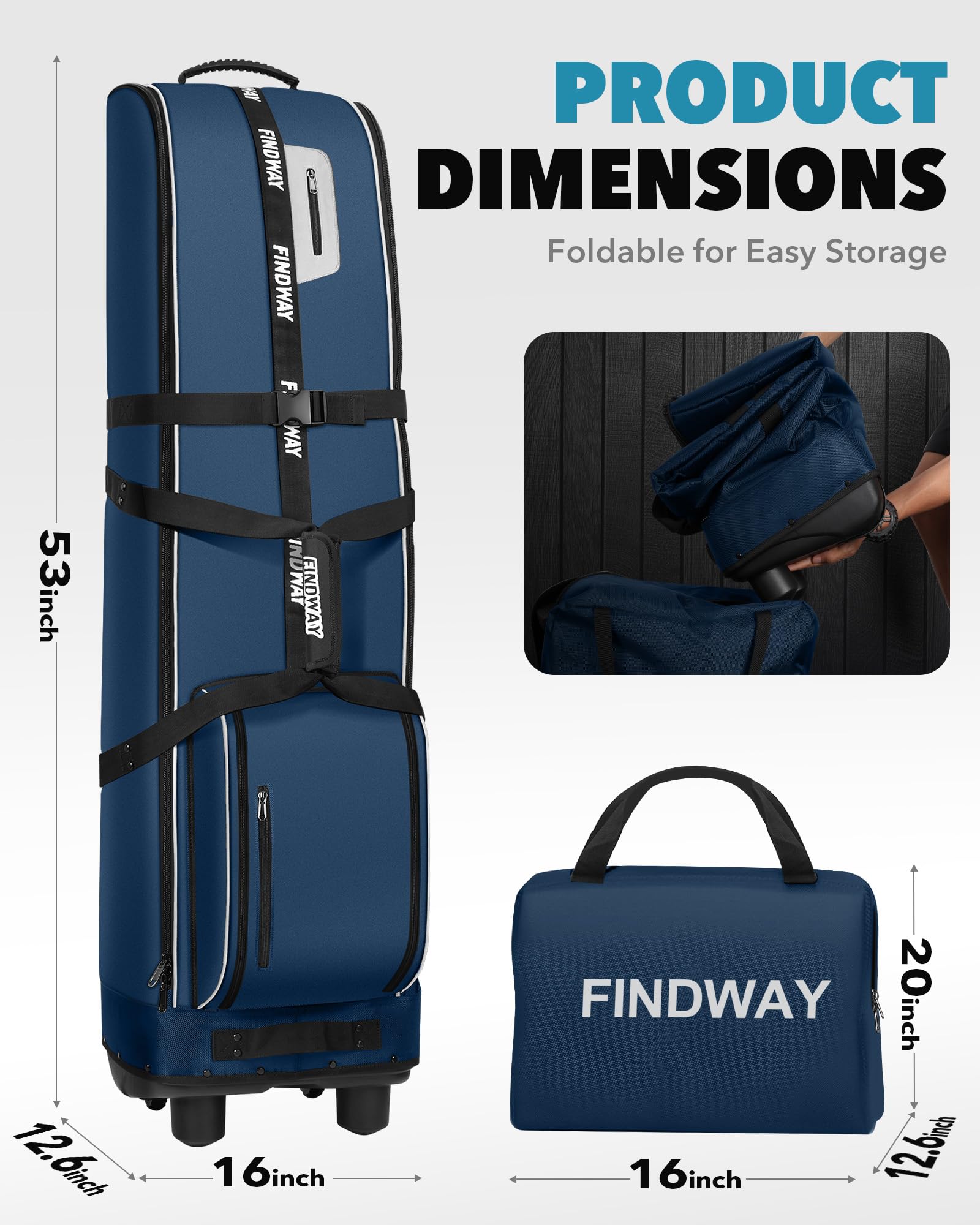 Findway Borsa Viaggio Golf con Cuscinetto Extra Rimovibile, 1680D Heavy Duty Oxford Soft-Sided Resistente All'usura e Impermeabile Custodia da Viaggio