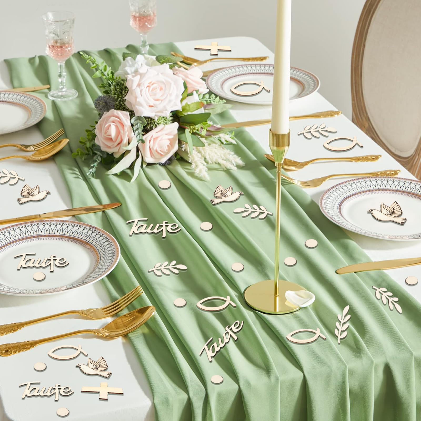 Lot de 100 décorations à disperser pour baptême, baptême, communion, poisson en bois, décoration de table, baptême, confirmation, décoration de table pour garçon et fille
