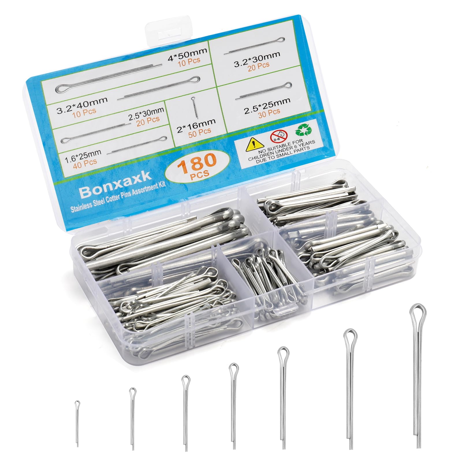 50 Pcs Cotter Pins Assortment Kit R Clips 5 Sizes — Amazon image 8