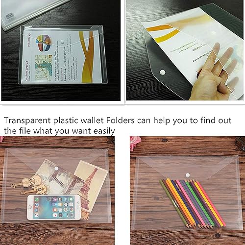 Miniatura 7 de 20 sobres de plástico de polietileno transparentes e impermeables con cierre de botón, sobres de archivo tamaño carta A4 de Estados Unidos para
