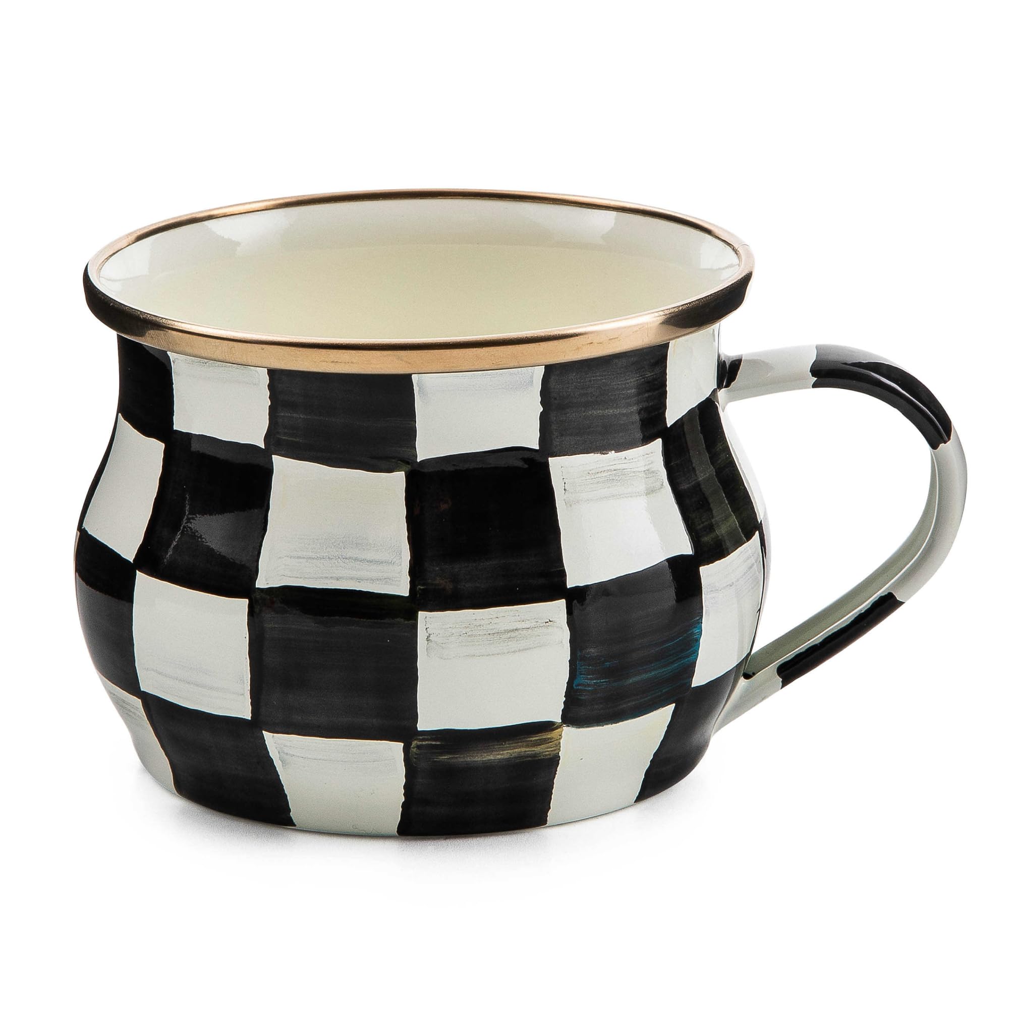 MACKENZIE-CHILDSEnamel Teacup, Unique Coffee and Tea Mug, Enamel Cup for Hot Tea, 10 Ounces, Black-and-White Courtly Check