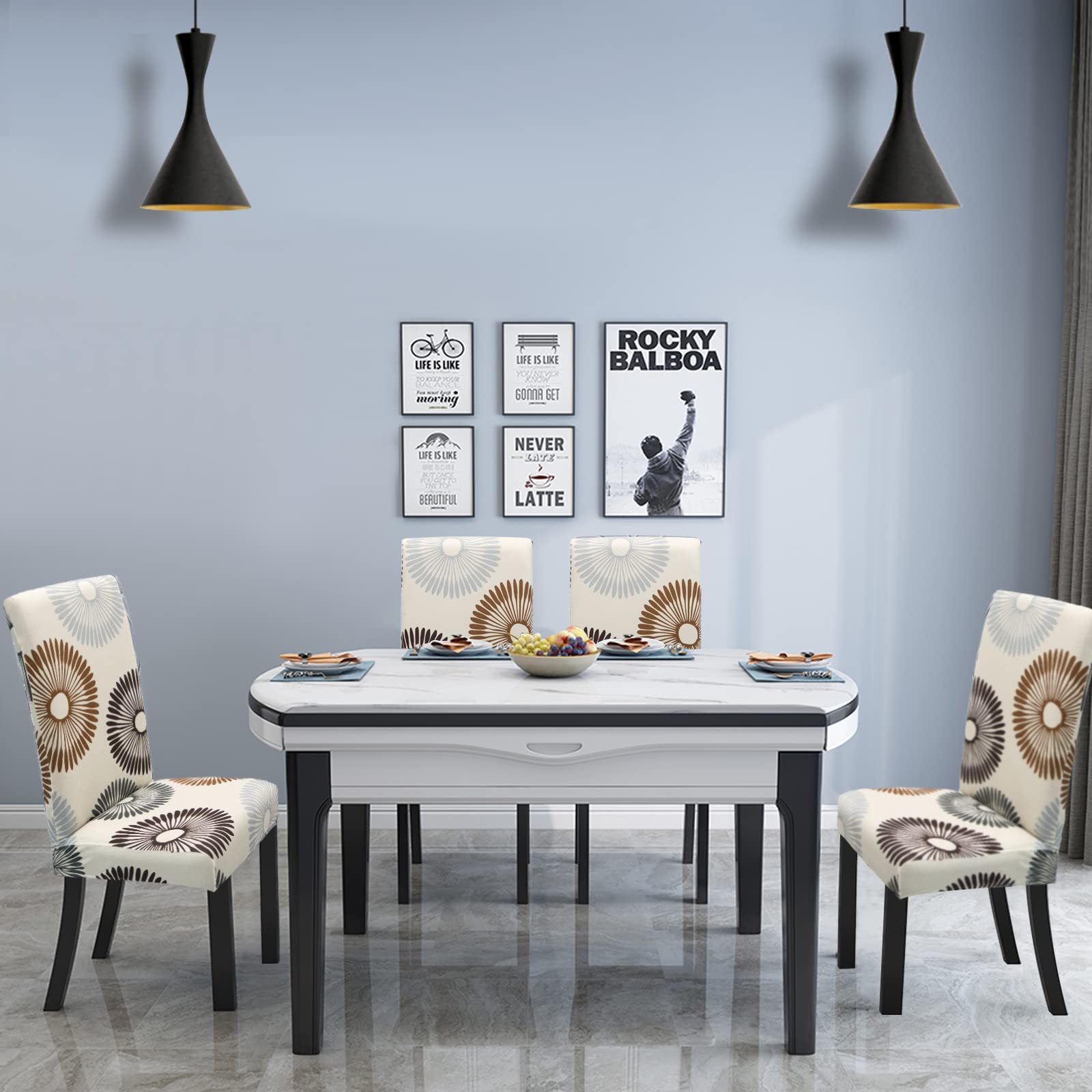 Jaotto Coprisedia Elasticizzati con Schienale 4 Pezzi, Fodere Coprisedie Universale per Sala da Pranzo Cucina, Moderno Coprisedia Lavabile Estraibile, Coperture per Sedie(Round annuale,4 Pezzi)