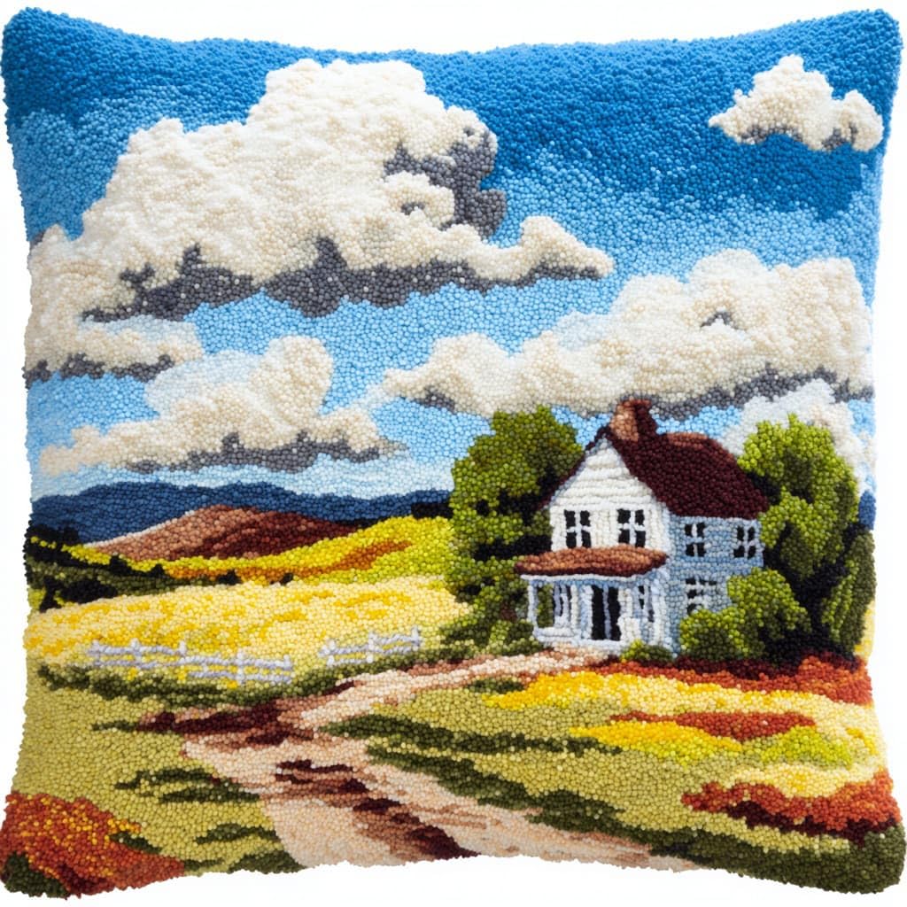 WallustrioaW Latch Hook Kits DIY Throw Pillow Cover,Pastoral Scenery